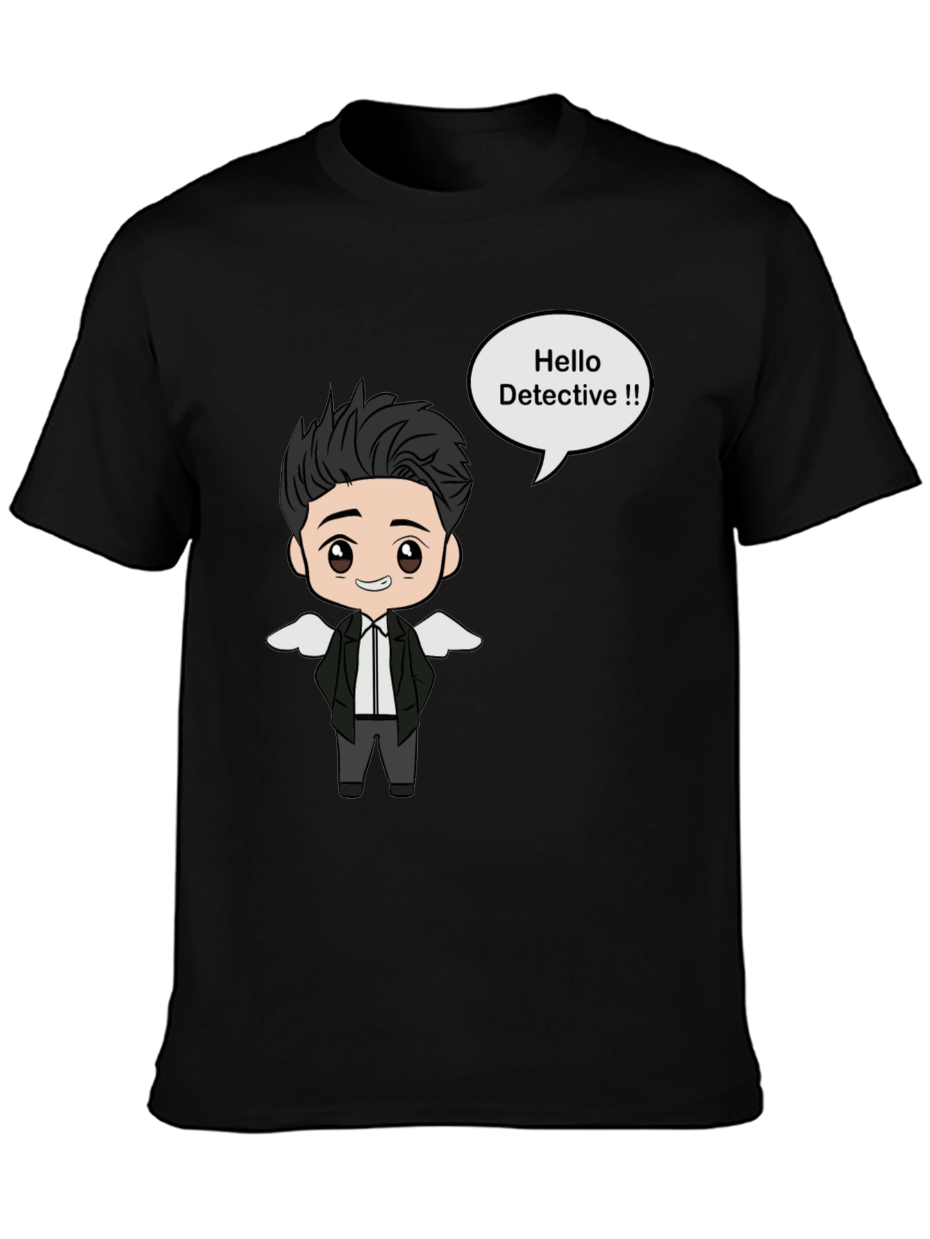 Detective Cartoon Graphic Black T-Shirt