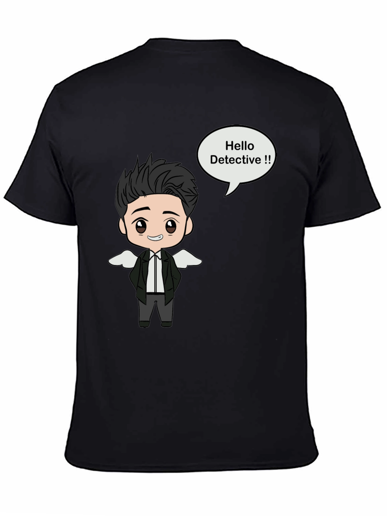 Detective Cartoon Graphic Black T-Shirt