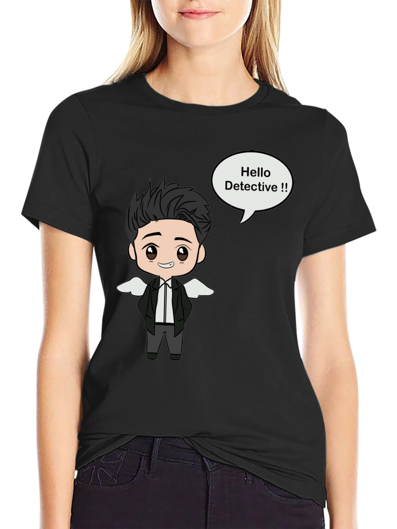 Detective Cartoon Graphic Black T-Shirt