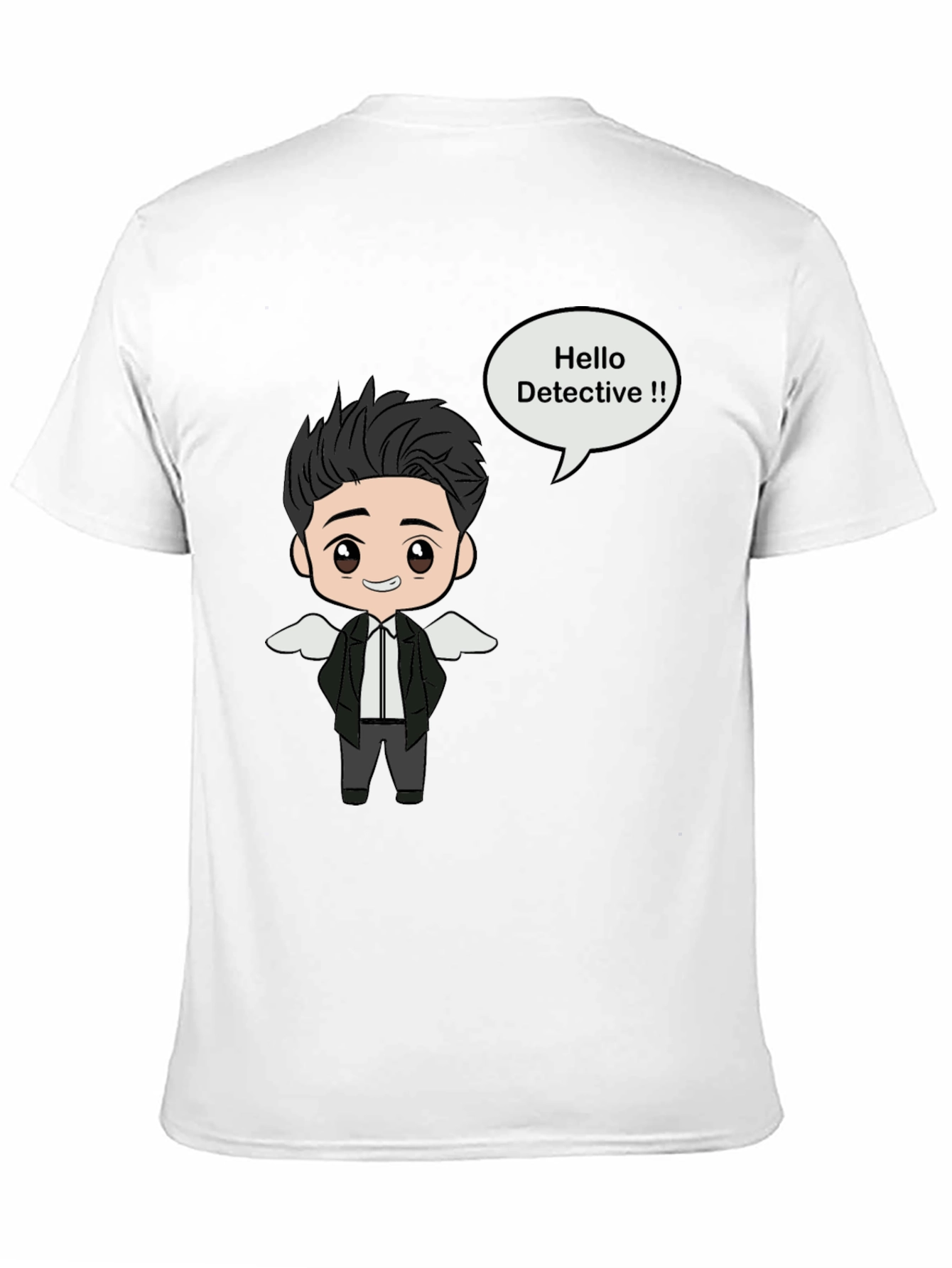 Detective Cartoon Graphic Black T-Shirt