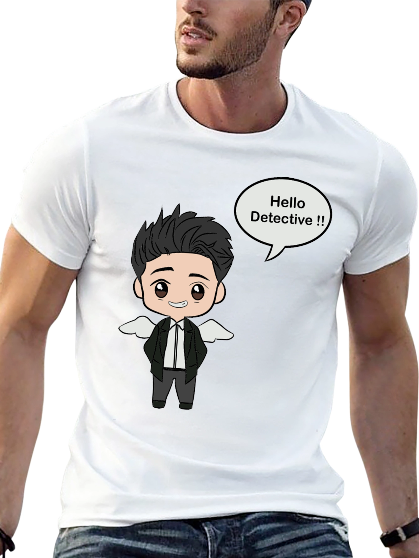 Detective Cartoon Graphic Black T-Shirt
