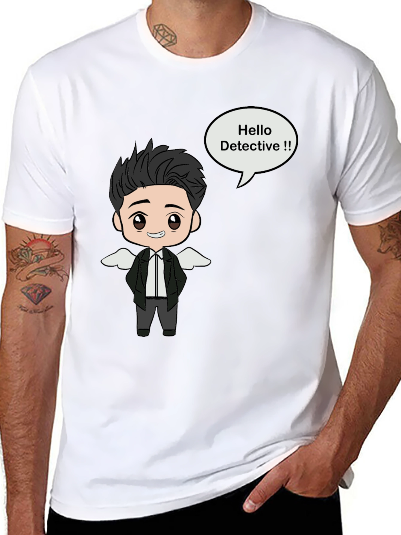 Detective Cartoon Graphic Black T-Shirt
