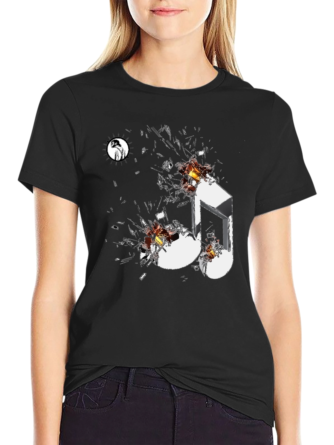 Shattered Music Note Black Graphic Tee