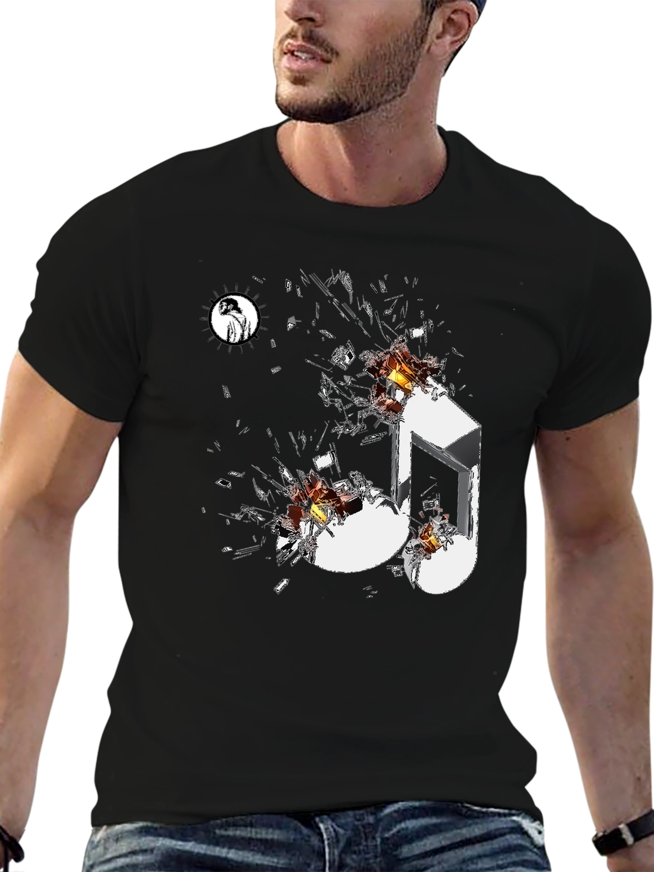 Shattered Music Note Black Graphic Tee