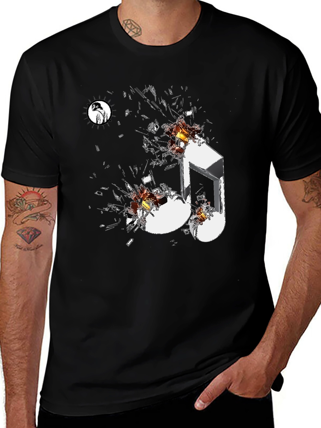 Shattered Music Note Black Graphic Tee
