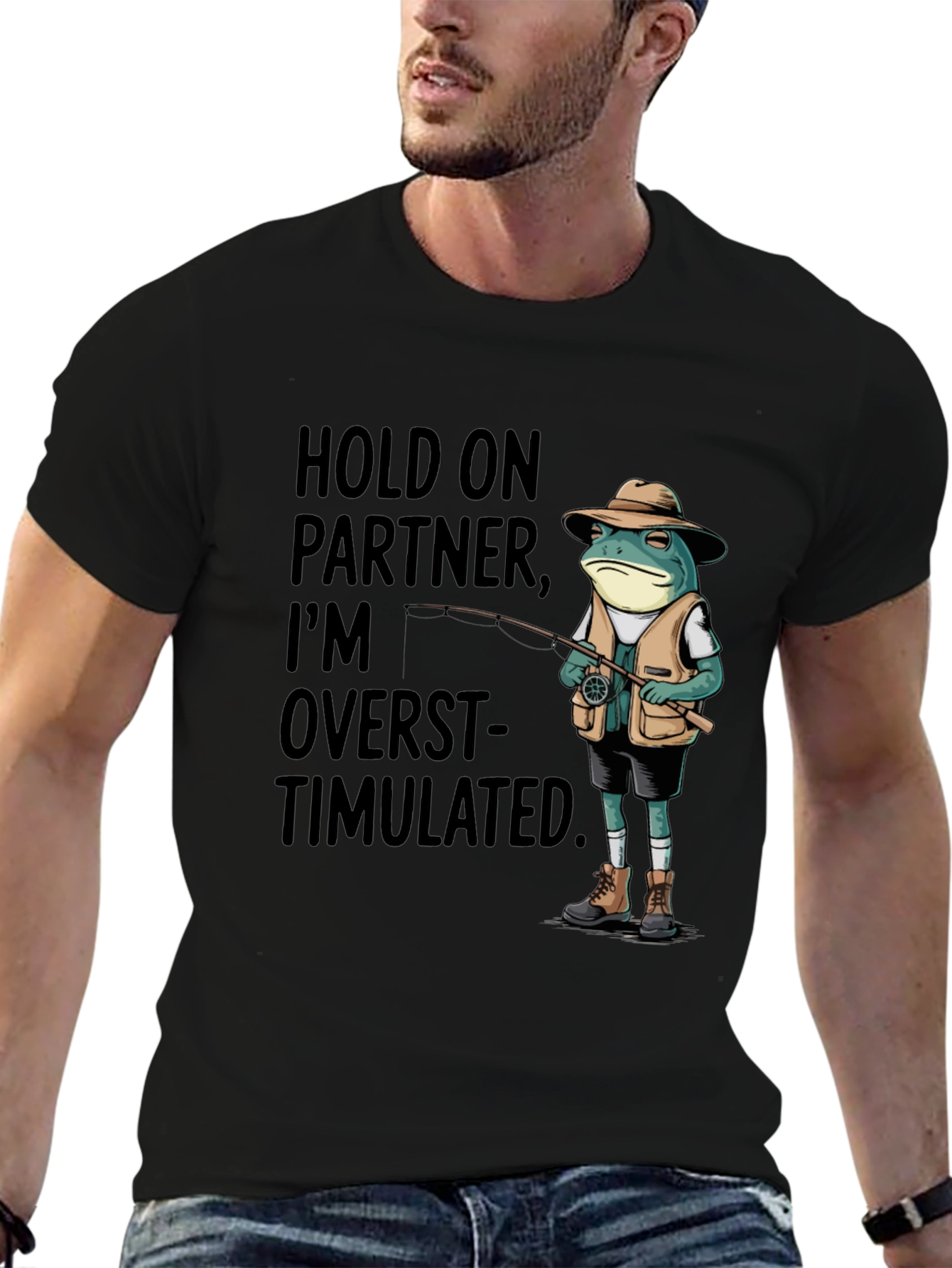 Overstimulated Frog Fisherman Graphic Tee