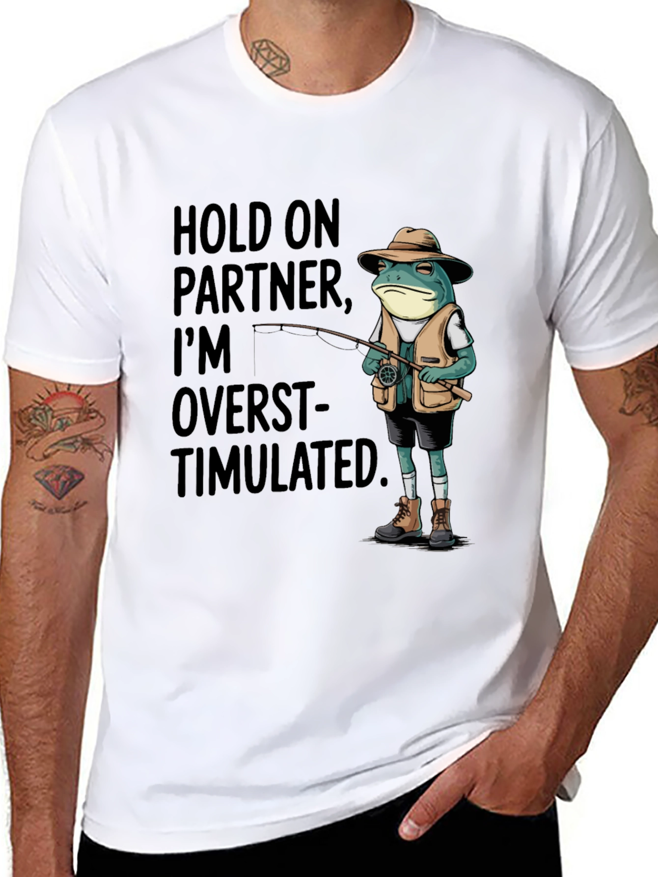 Overstimulated Frog Fisherman Graphic Tee