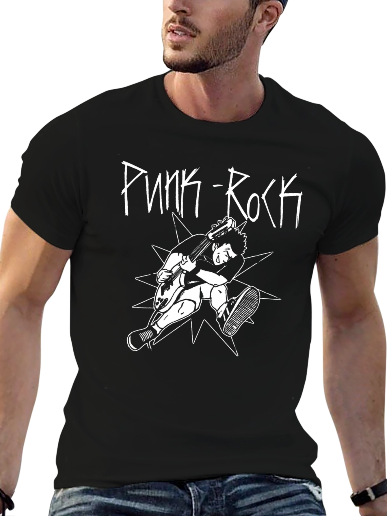 Punk Rock Graphic Tee - Black Cotton T-Shirt