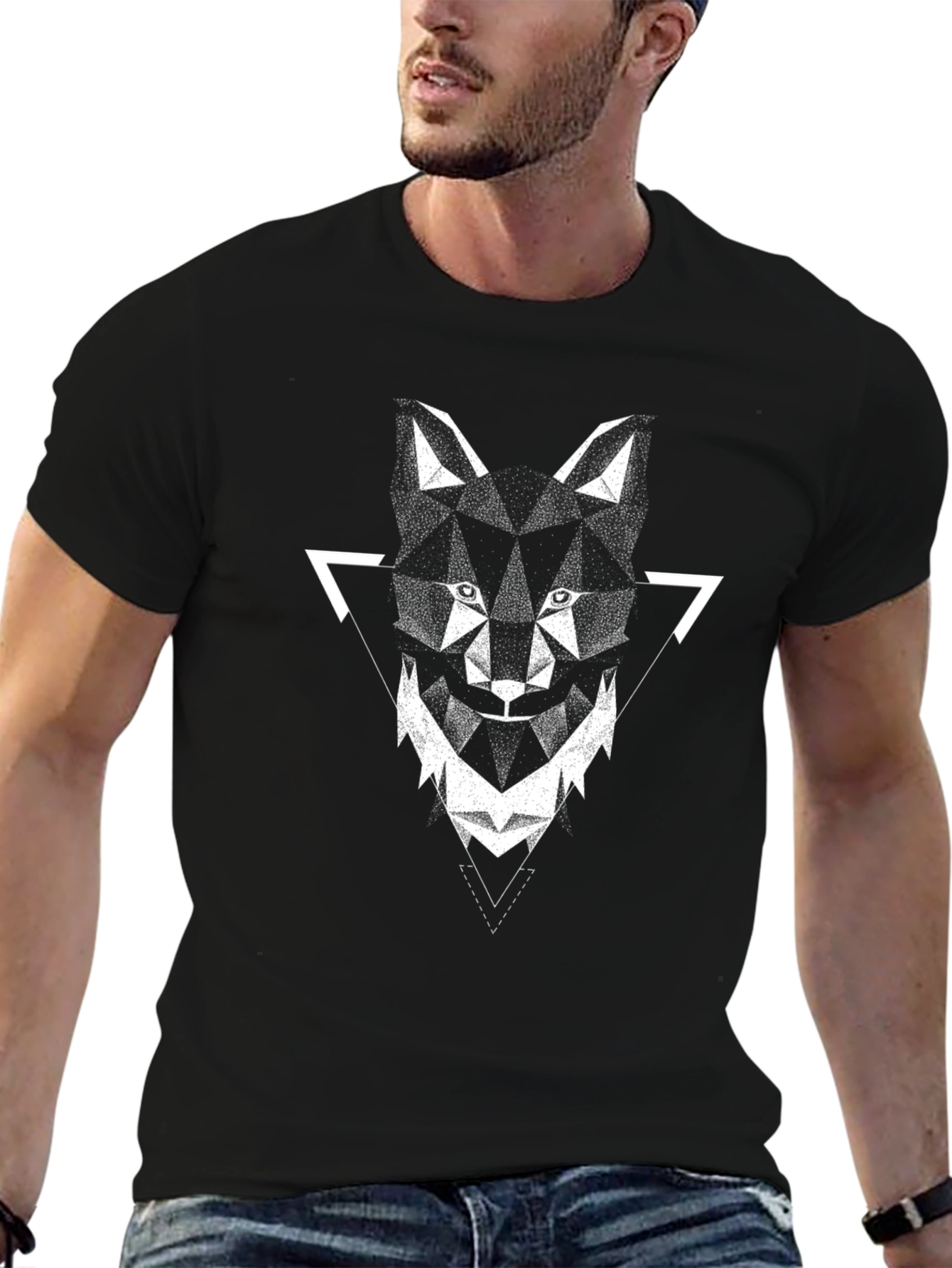 Geometric Wolf Graphic Tee - Modern Mens Shirt