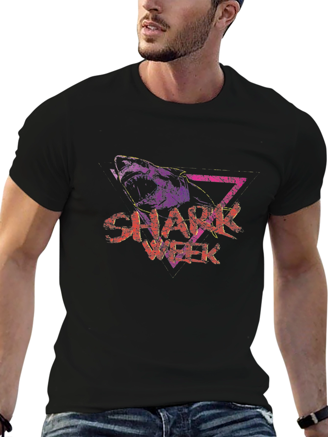 Shark Week Graphic Tee - Black Cotton Blend T-Shirt
