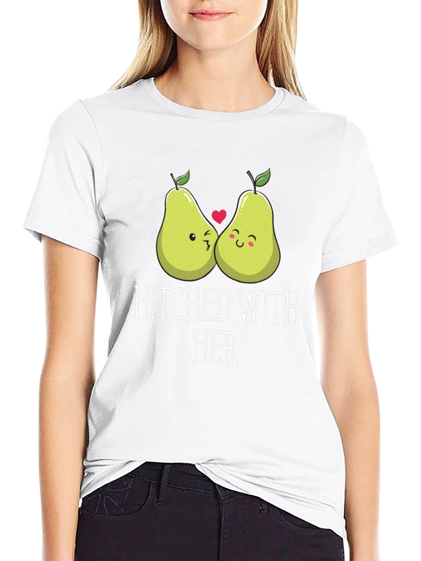 Hitched with Her Cute Pear Couple Graphic T-Shirt