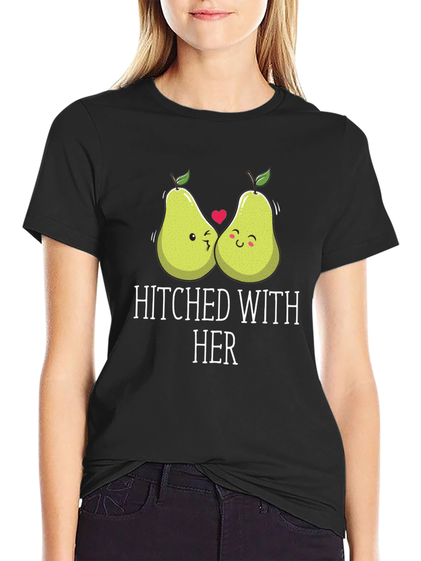 Hitched with Her Cute Pear Couple Graphic T-Shirt
