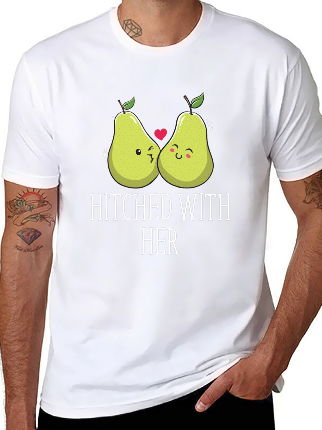 Hitched with Her Cute Pear Couple Graphic T-Shirt