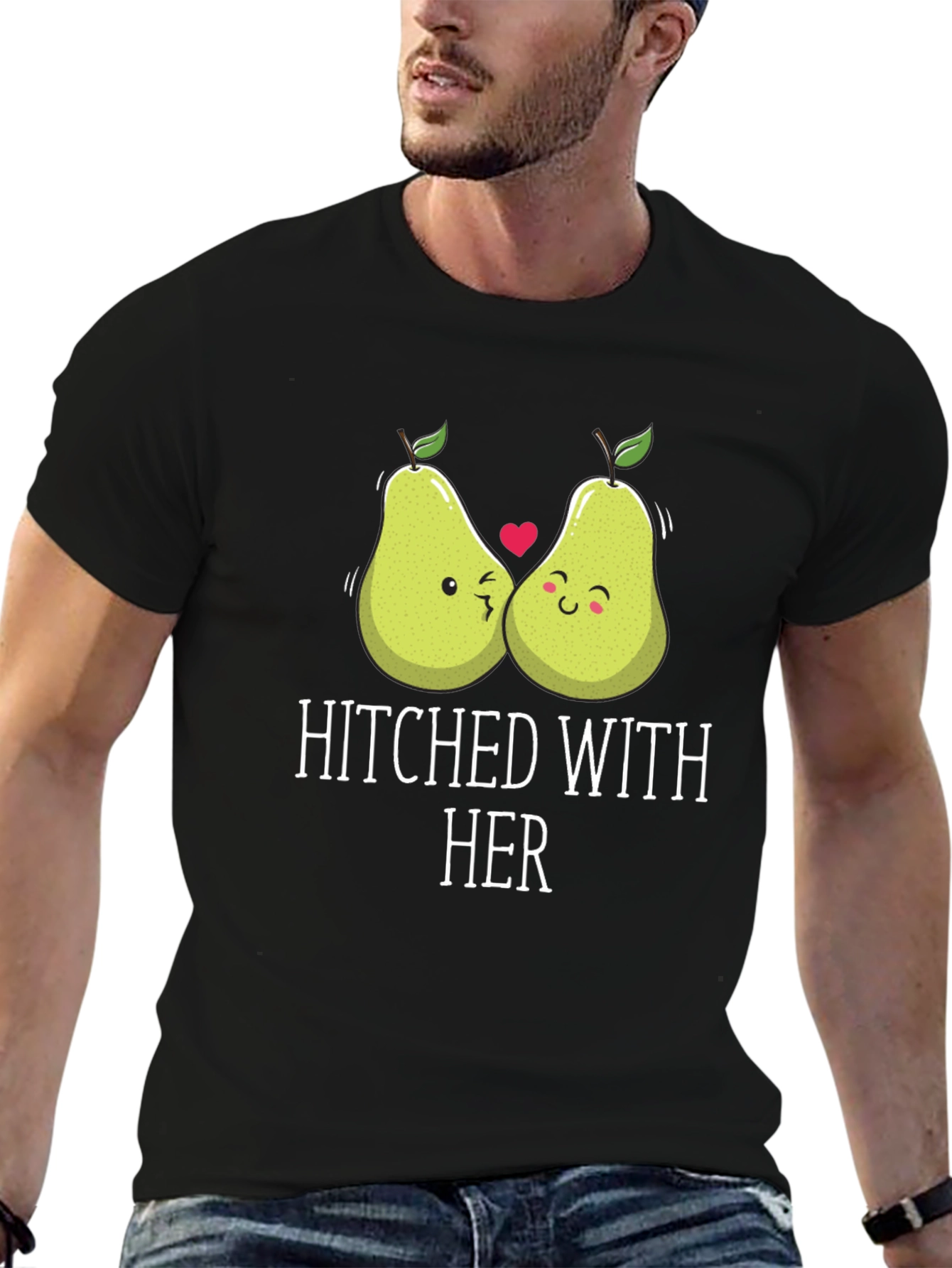 Hitched with Her Cute Pear Couple Graphic T-Shirt