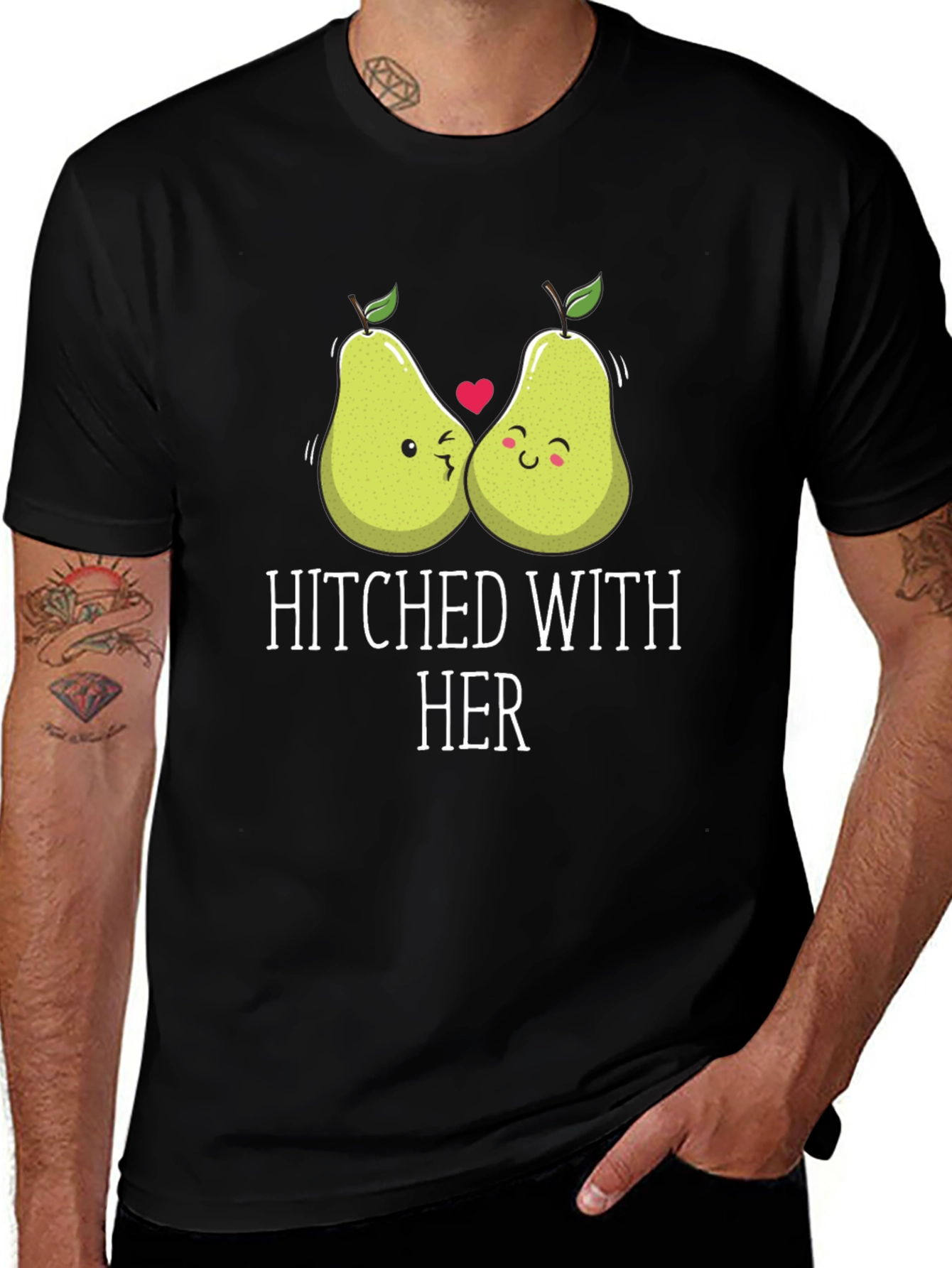 Hitched with Her Cute Pear Couple Graphic T-Shirt