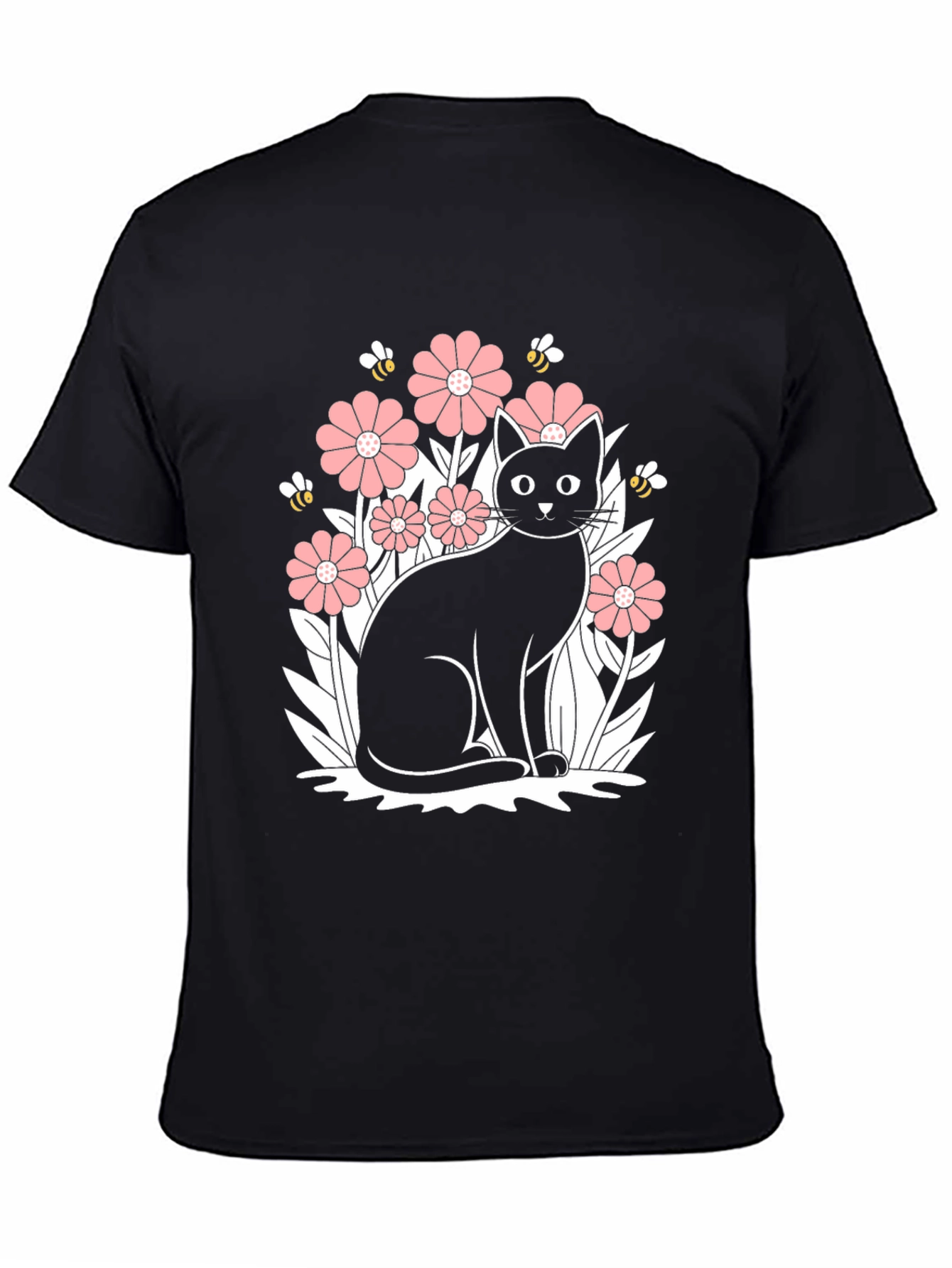 Black Cat Floral Graphic T-Shirt