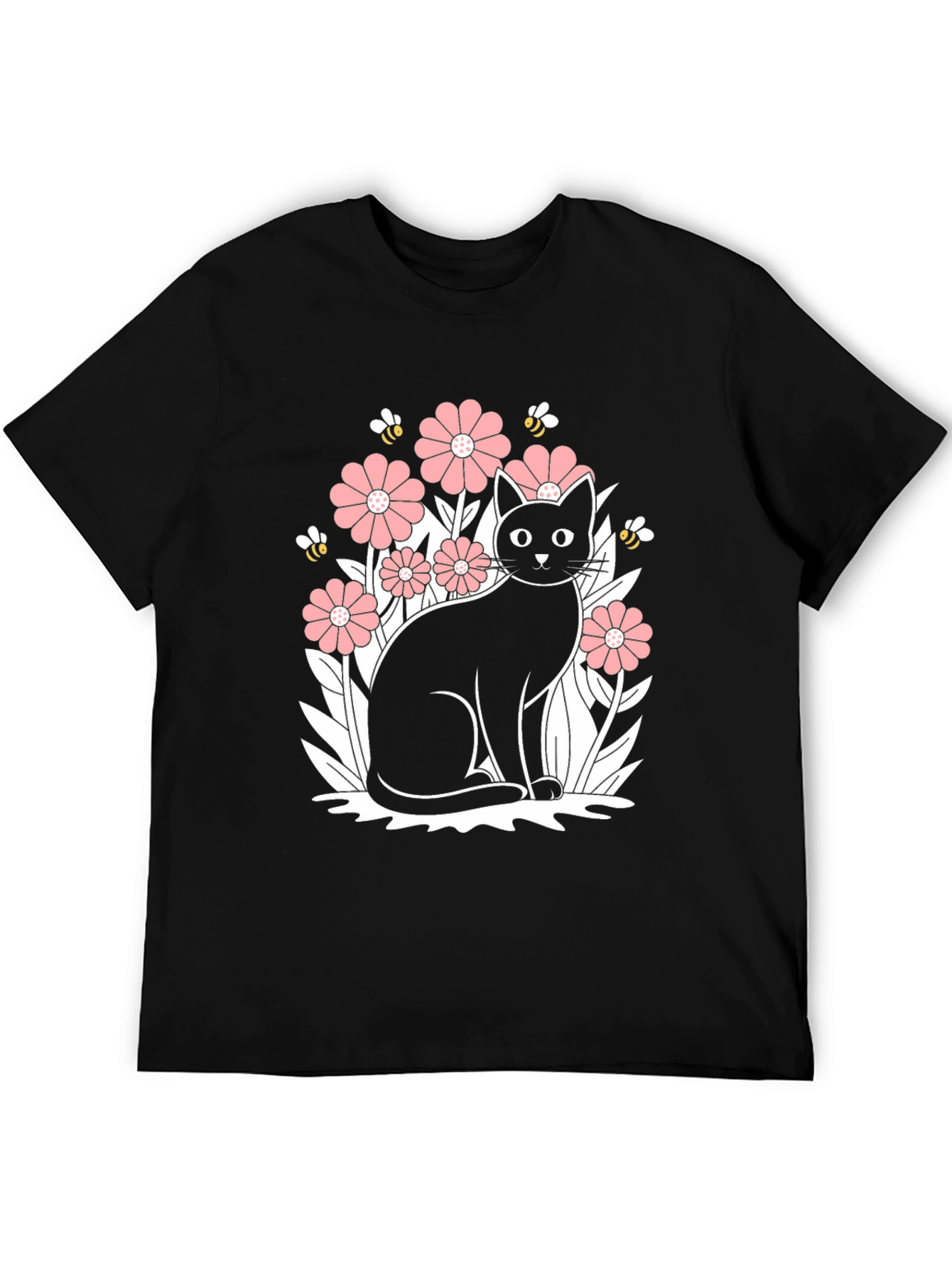 Black Cat Floral Graphic T-Shirt