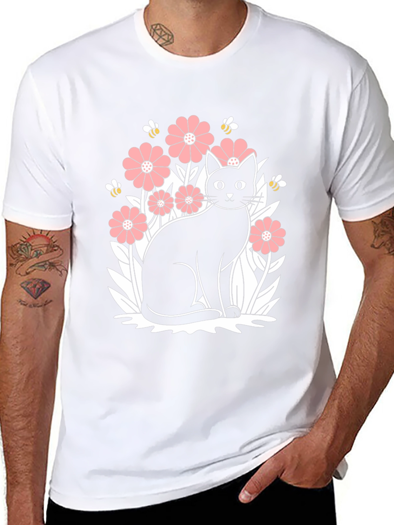 Black Cat Floral Graphic T-Shirt
