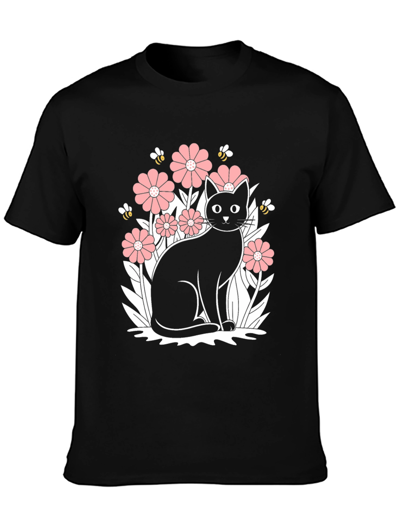 Black Cat Floral Graphic T-Shirt