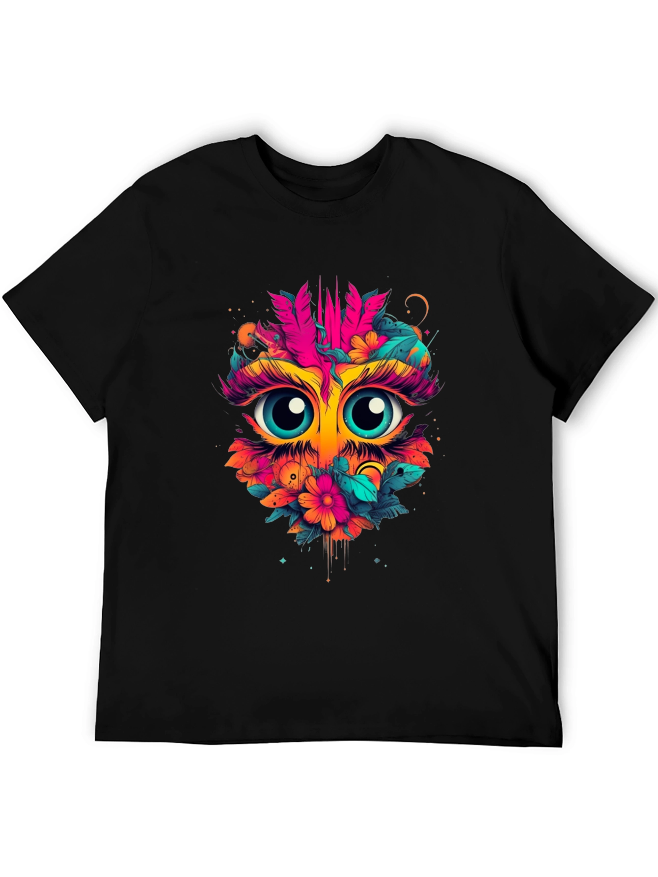 Eye-Catching Floral Owl Graphic Tee - Black