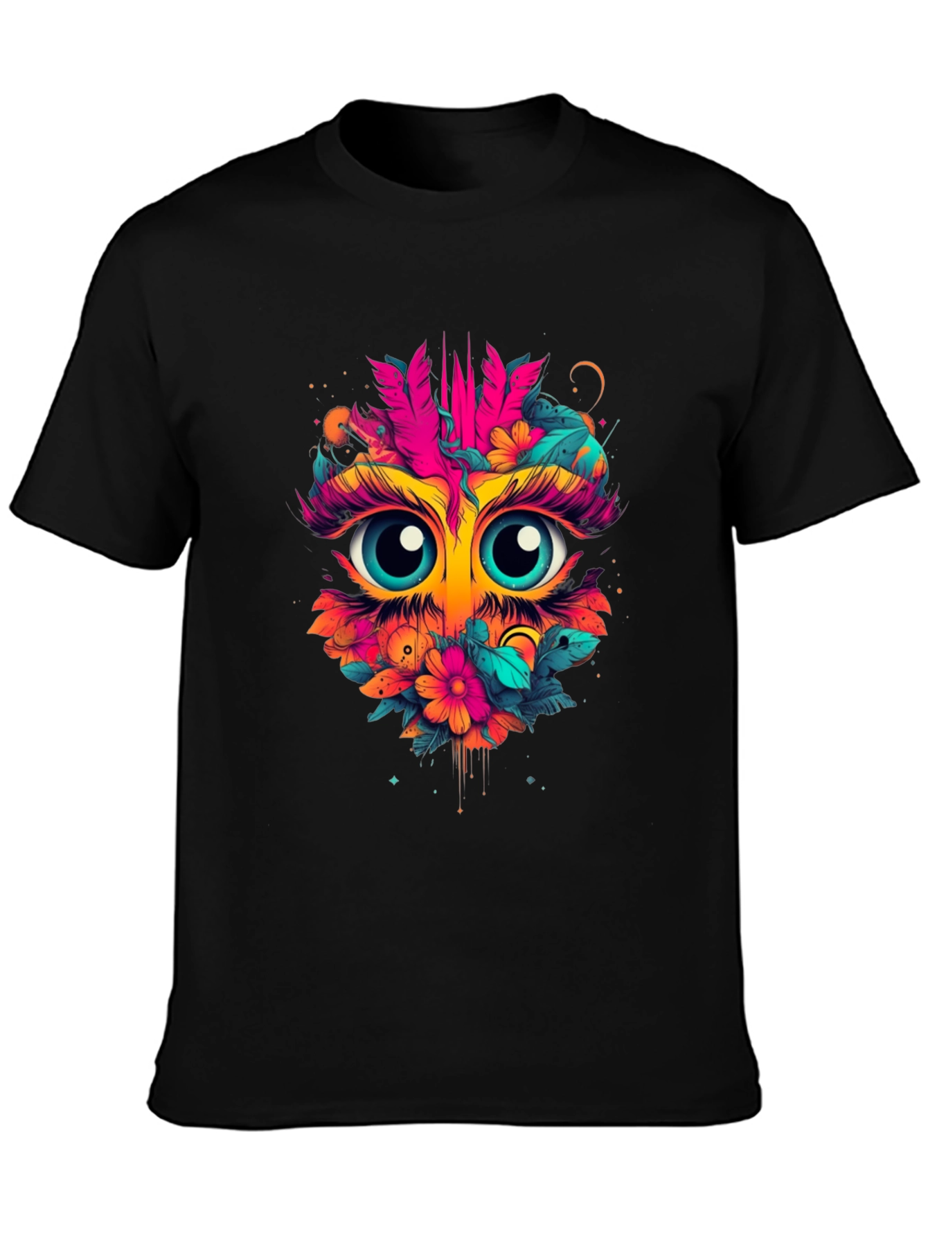 Eye-Catching Floral Owl Graphic Tee - Black