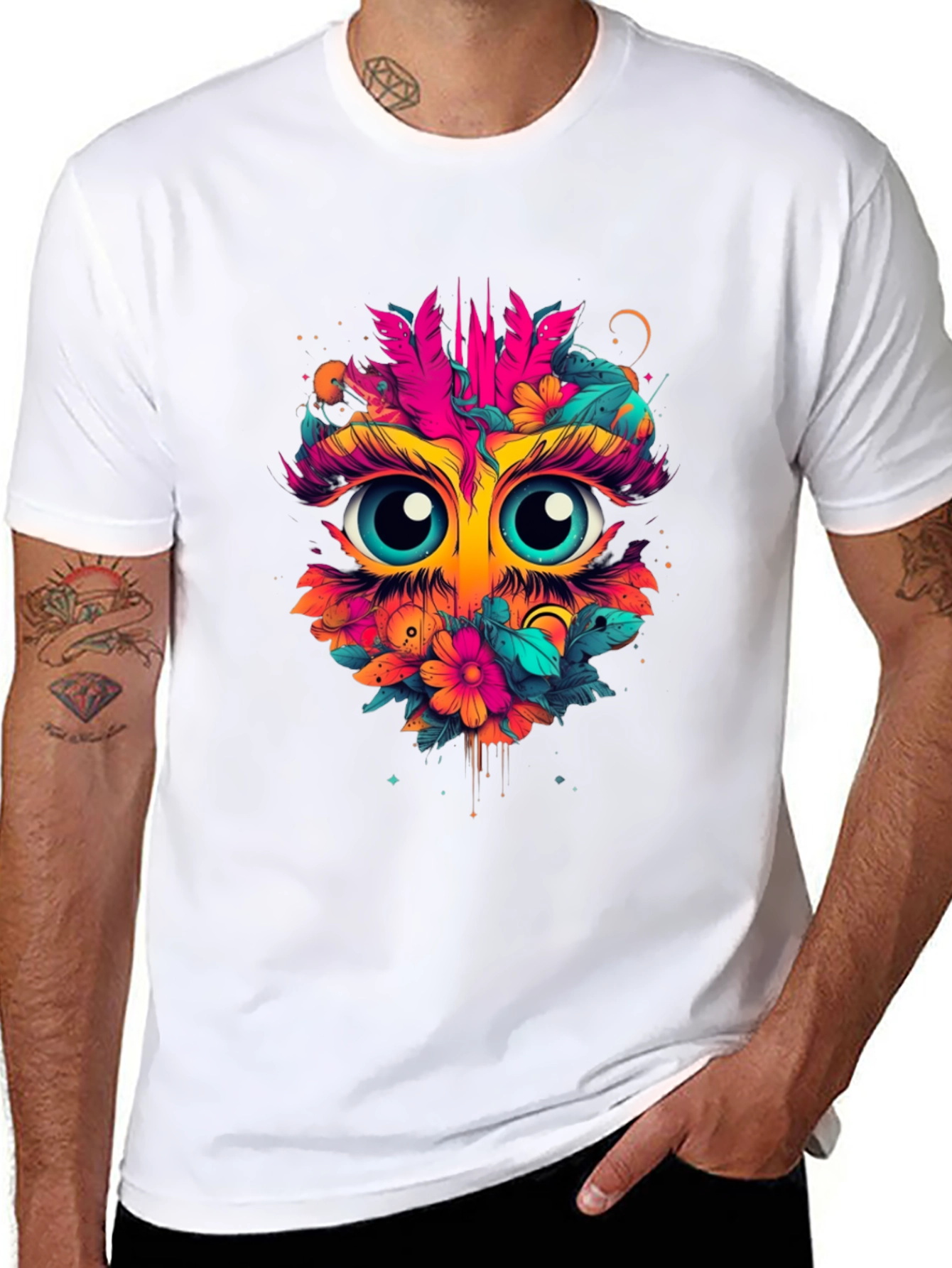 Eye-Catching Floral Owl Graphic Tee - Black
