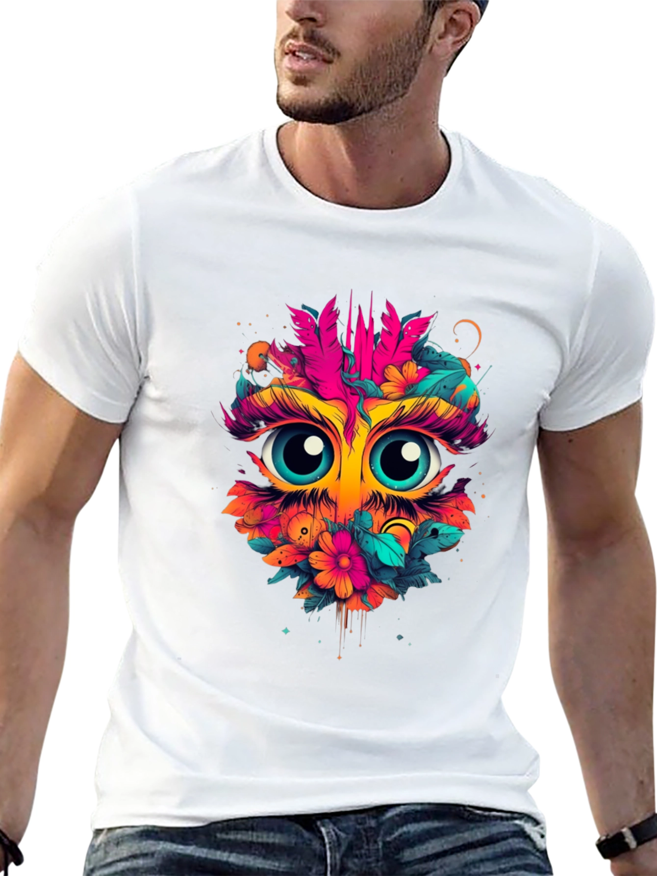 Eye-Catching Floral Owl Graphic Tee - Black
