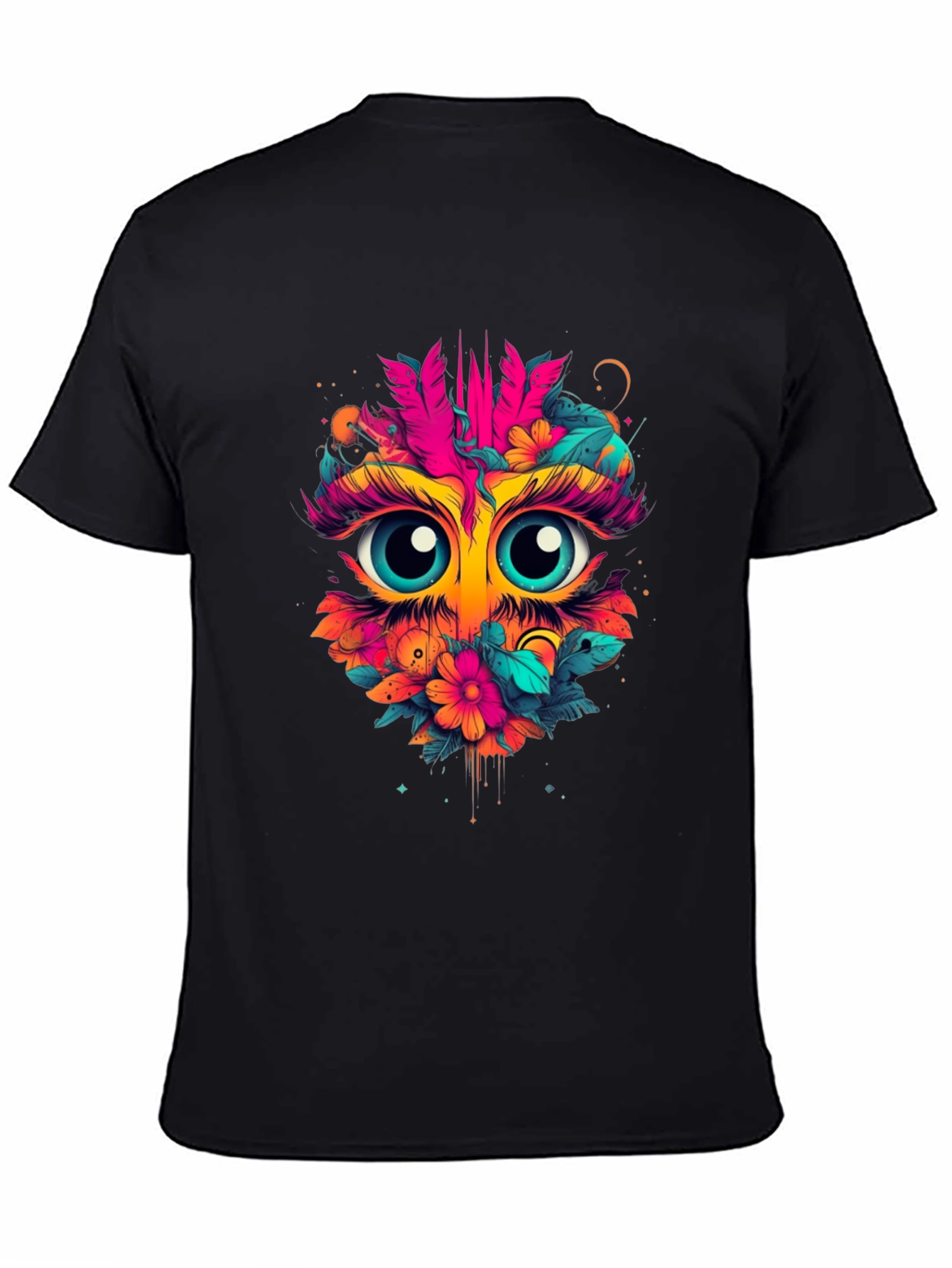 Eye-Catching Floral Owl Graphic Tee - Black