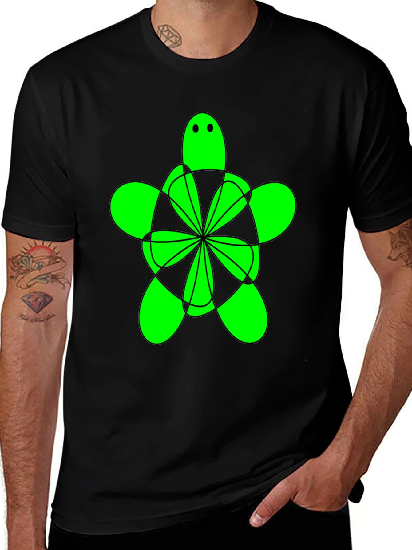 Green Turtle Graphic Tee - Mens Black Shirt