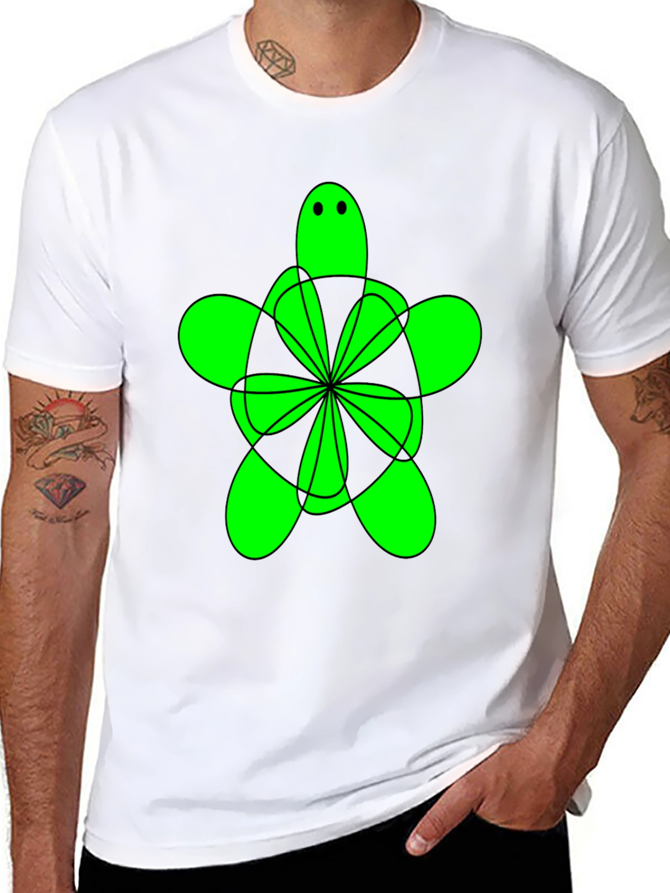 Green Turtle Graphic Tee - Mens Black Shirt