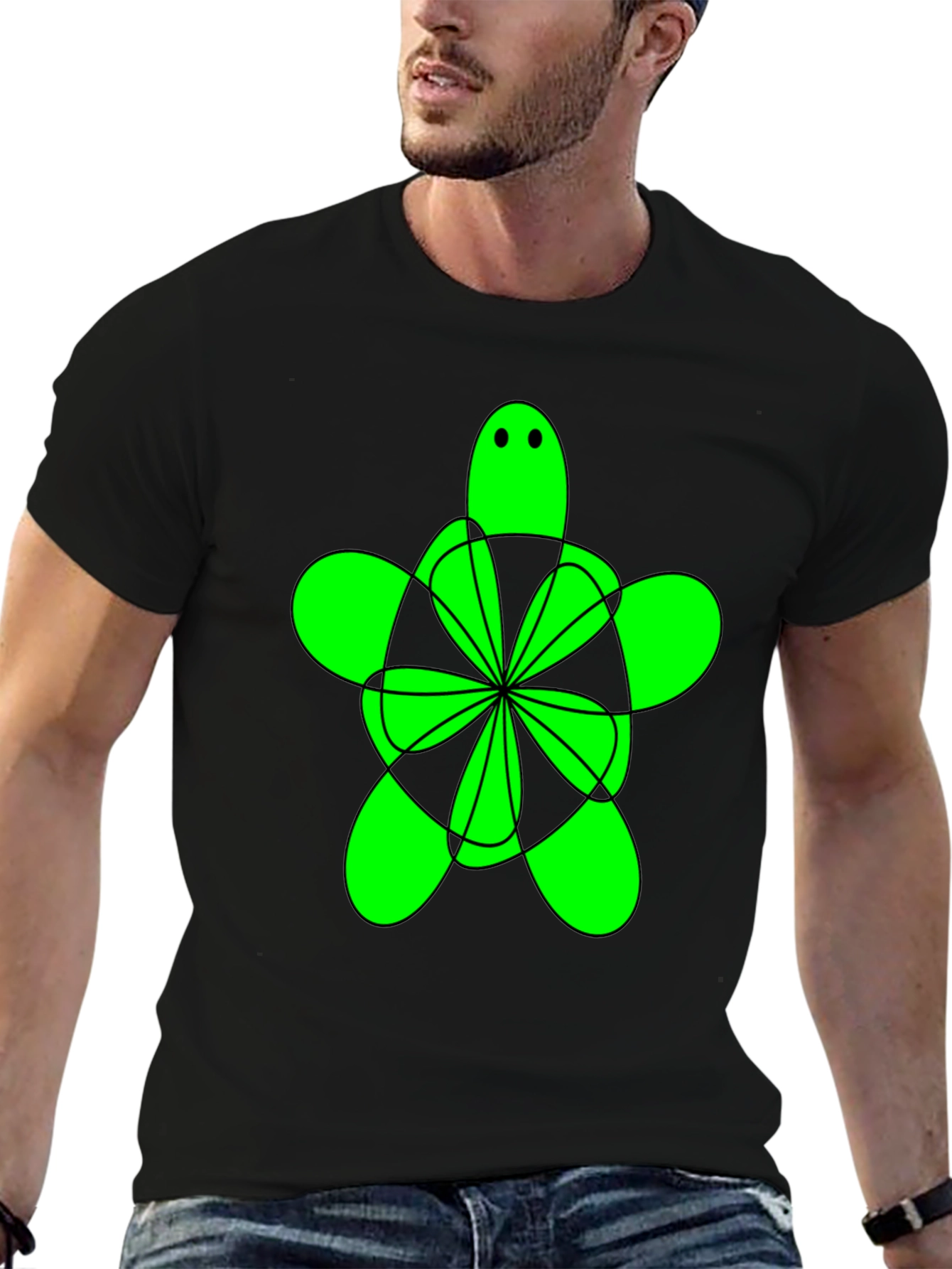 Green Turtle Graphic Tee - Mens Black Shirt