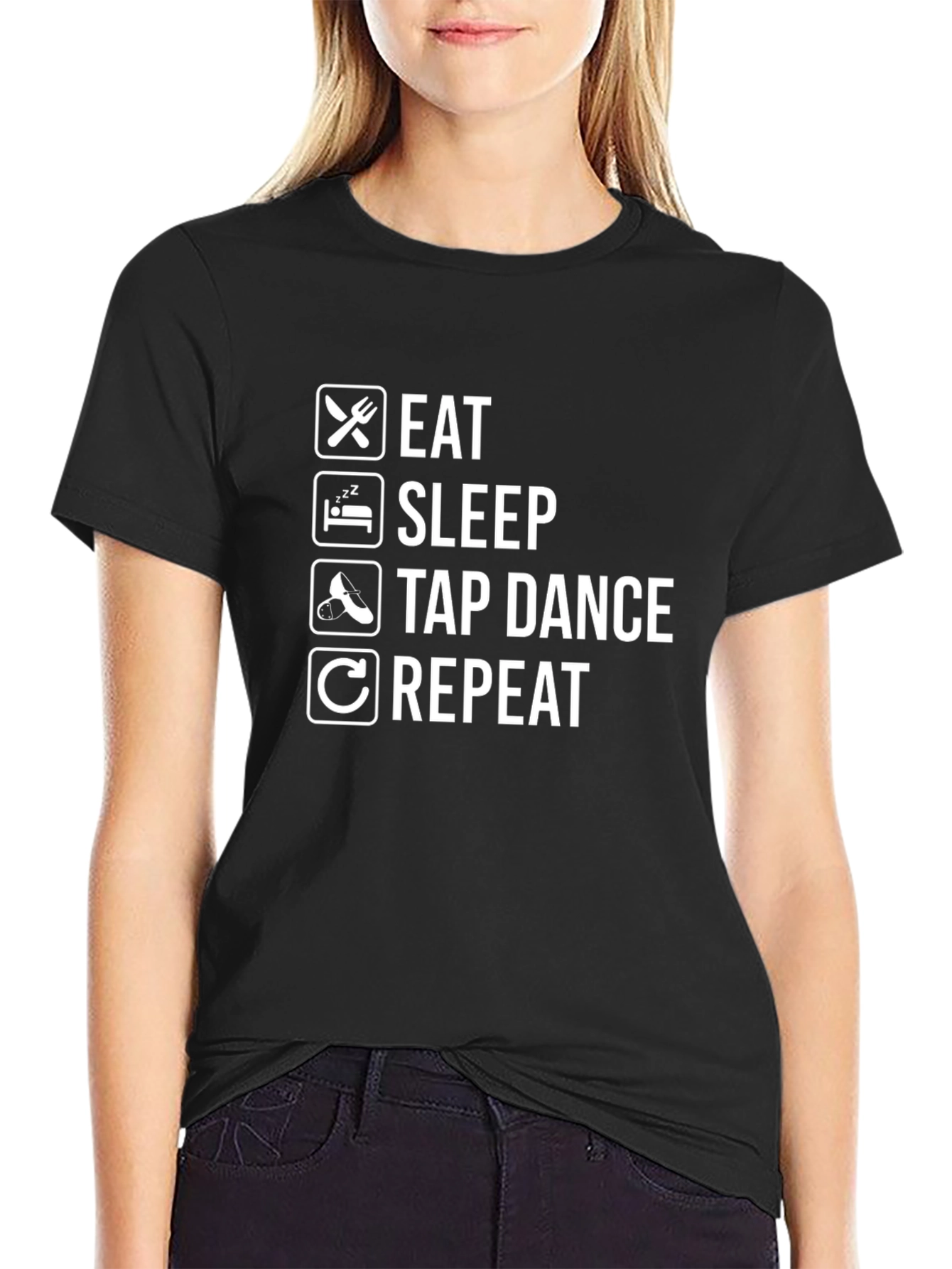 Eat Sleep Tap Dance Repeat Black T-Shirt