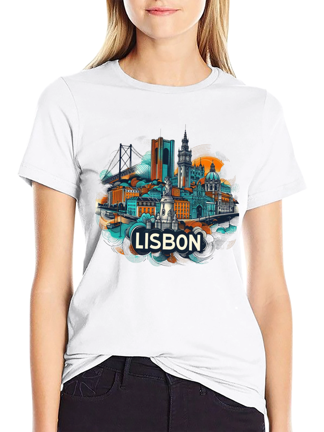 Lisbon Cityscape Graphic T-Shirt