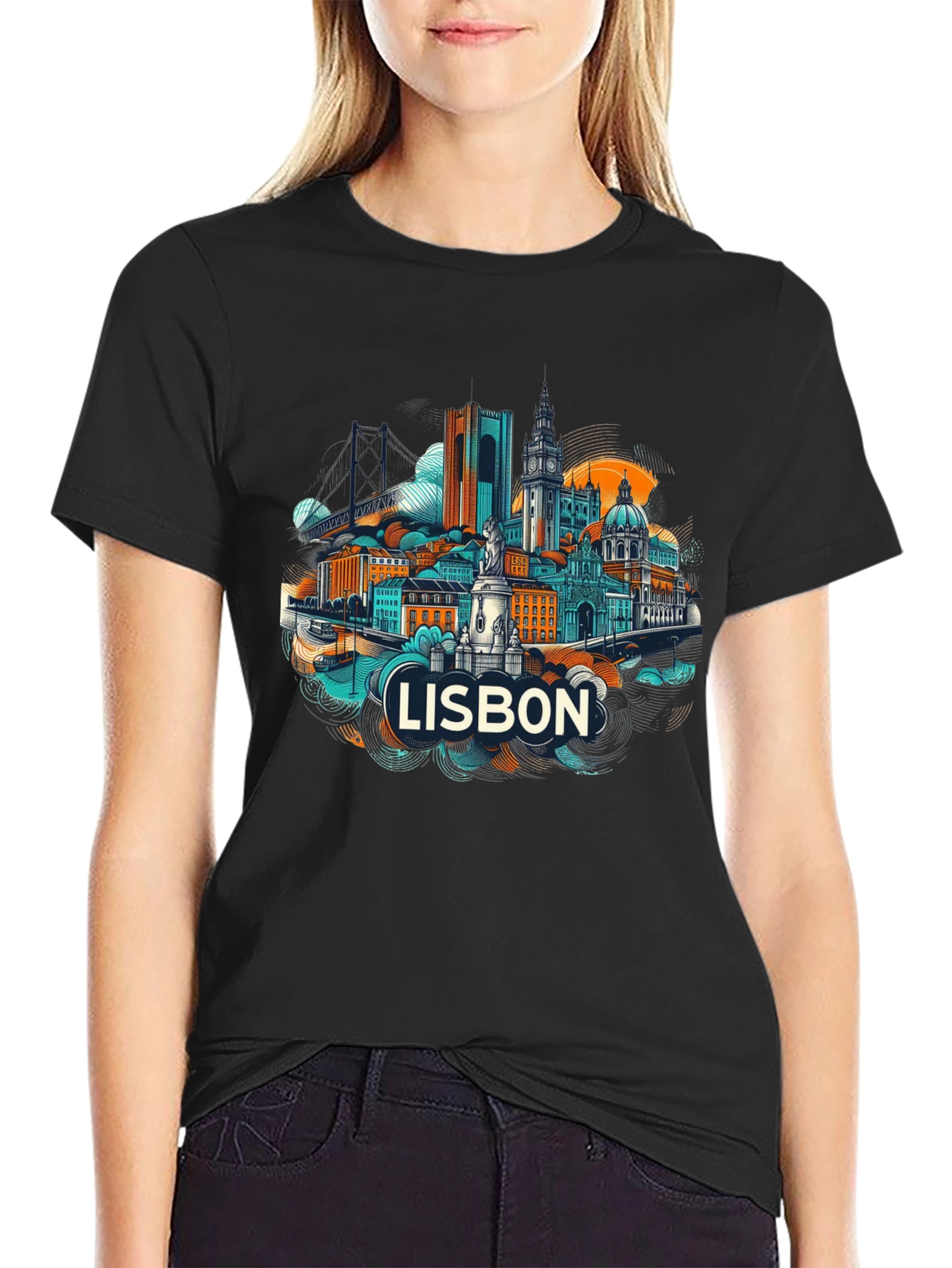 Lisbon Cityscape Graphic T-Shirt