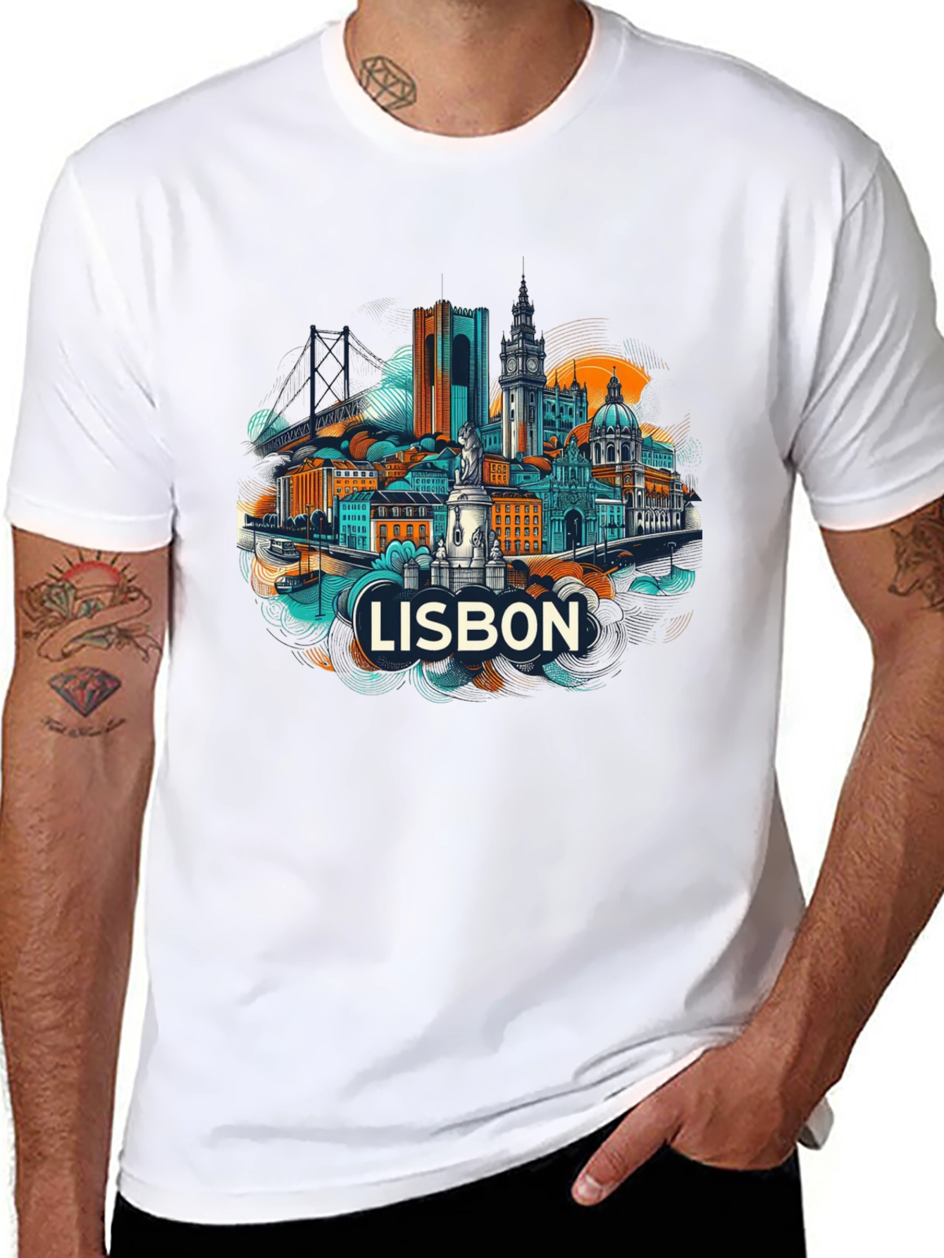 Lisbon Cityscape Graphic T-Shirt