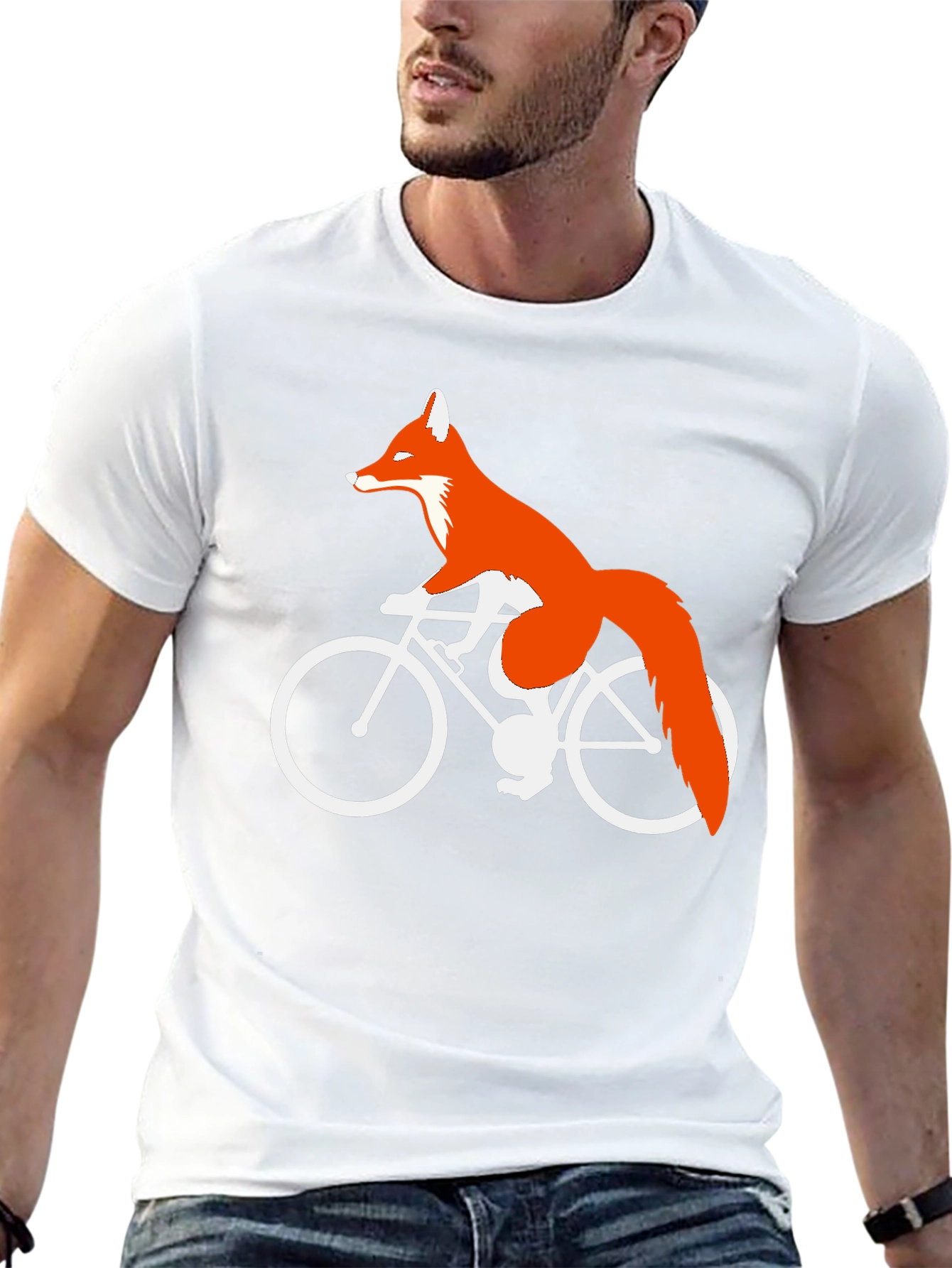 Fox on Bike Graphic Tee - Cool Animal Shirt