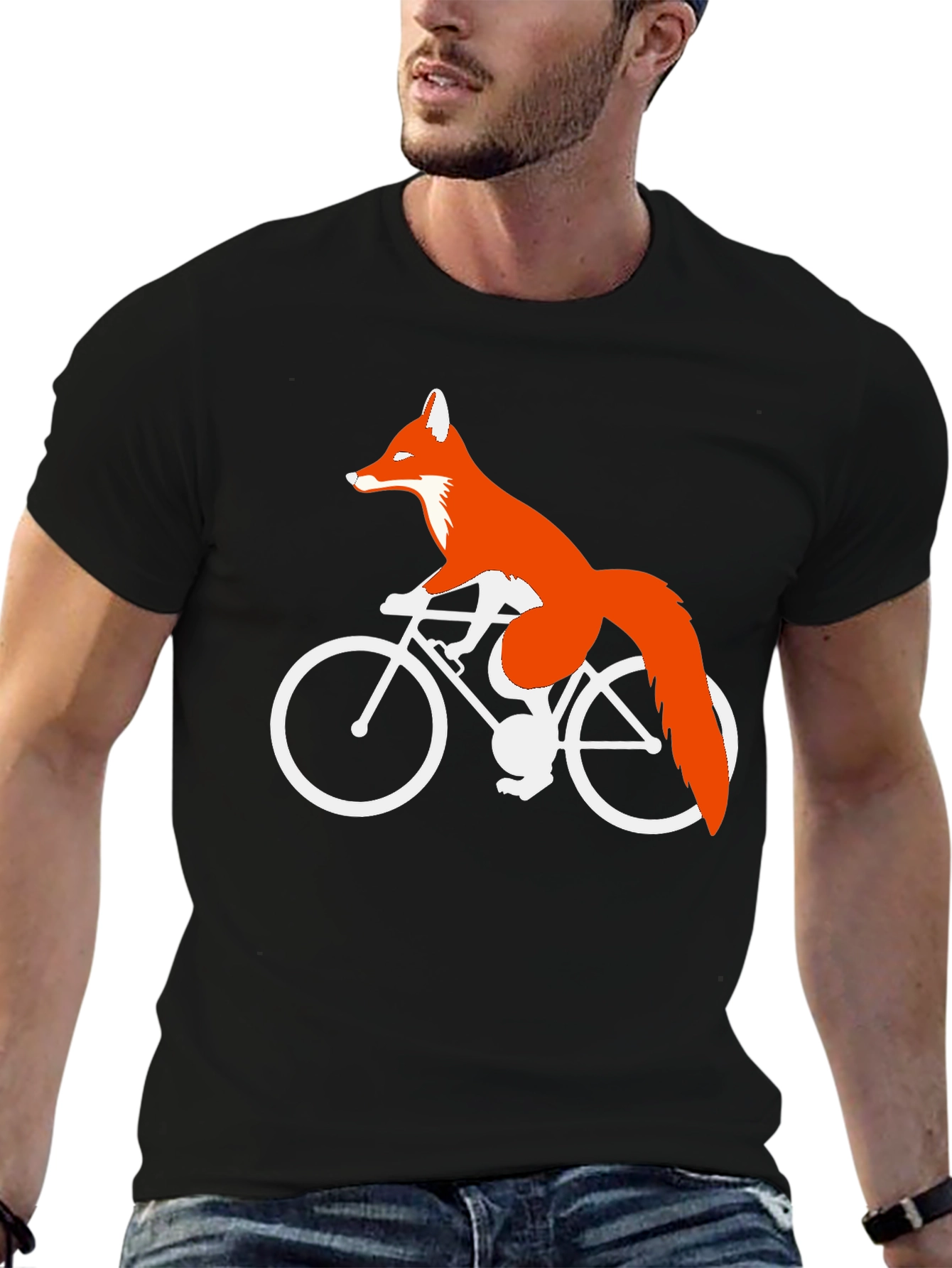 Fox on Bike Graphic Tee - Cool Animal Shirt