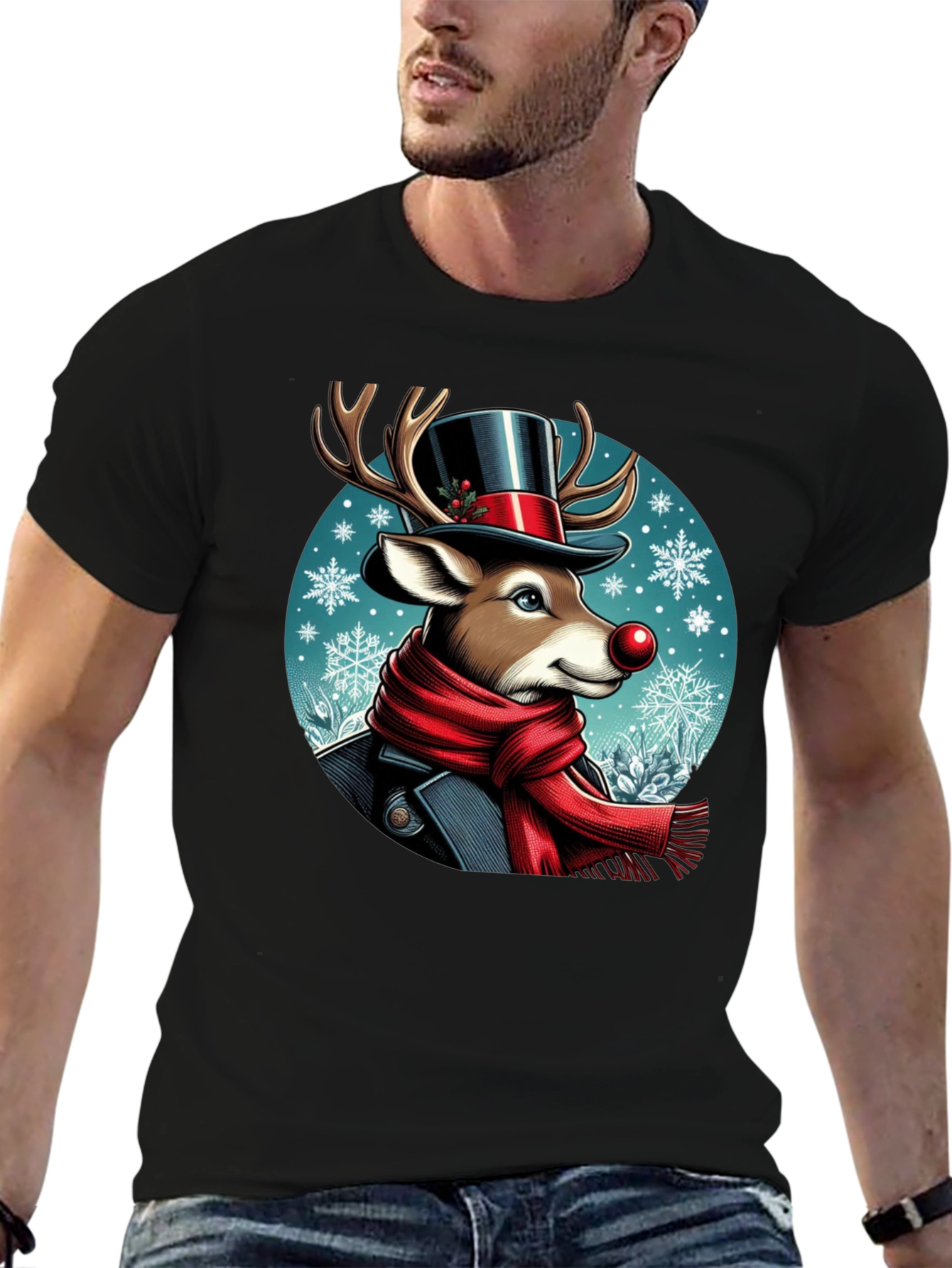 Festive Reindeer Graphic Tee - Holiday Style