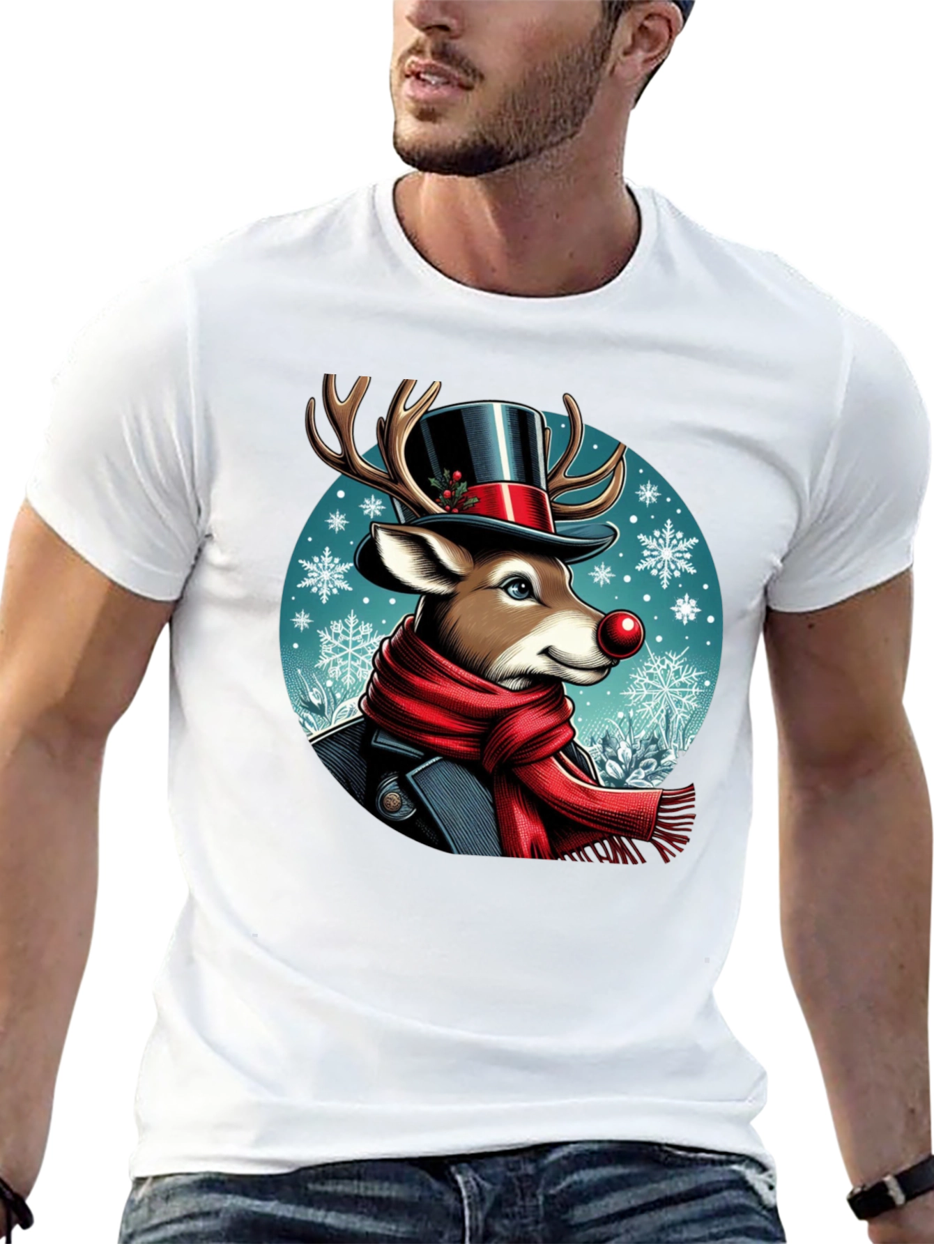 Festive Reindeer Graphic Tee - Holiday Style