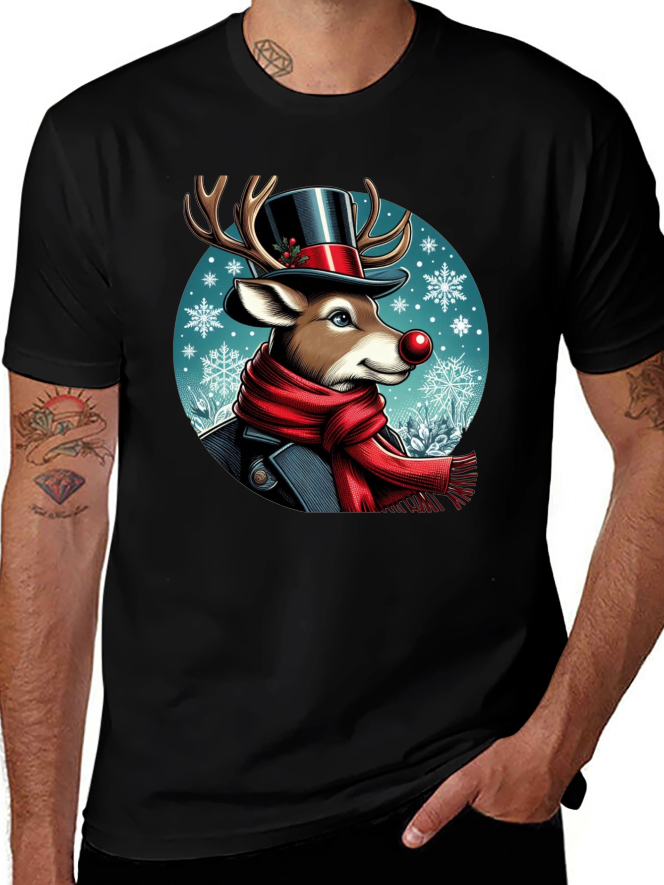 Festive Reindeer Graphic Tee - Holiday Style