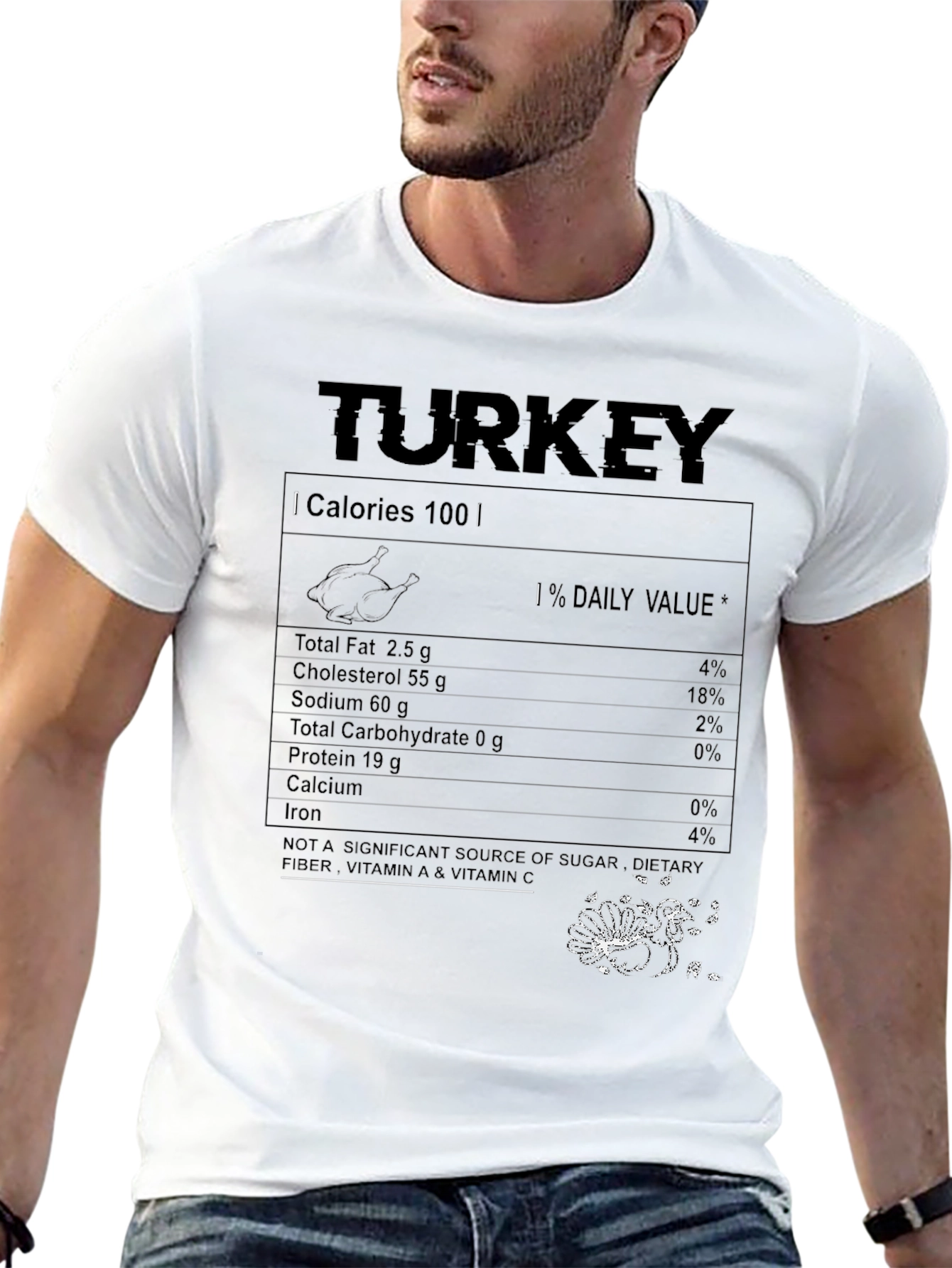 Funny Thanksgiving Turkey Nutrition Facts T-Shirt