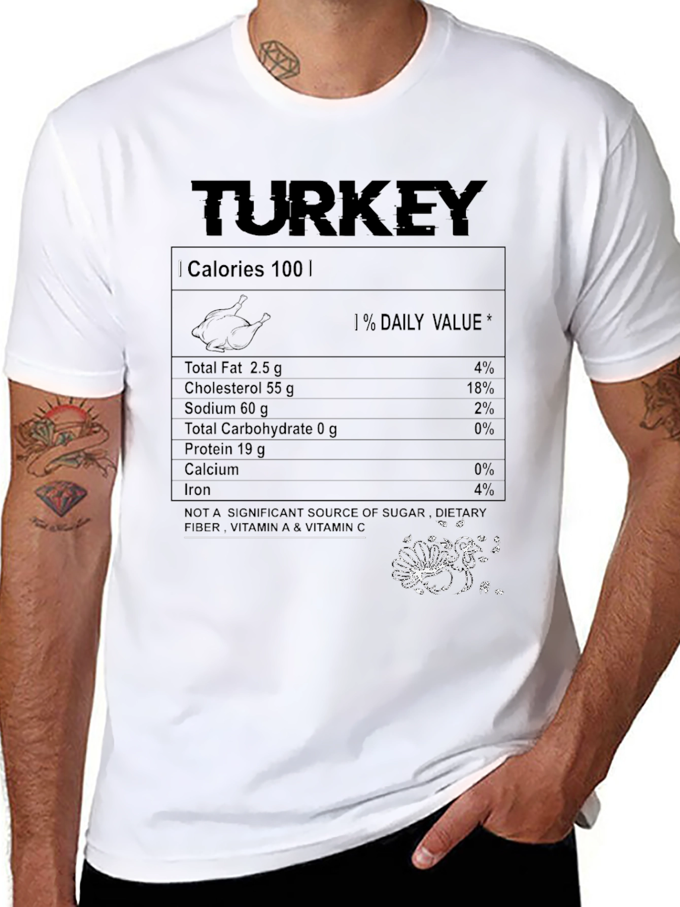 Funny Thanksgiving Turkey Nutrition Facts T-Shirt