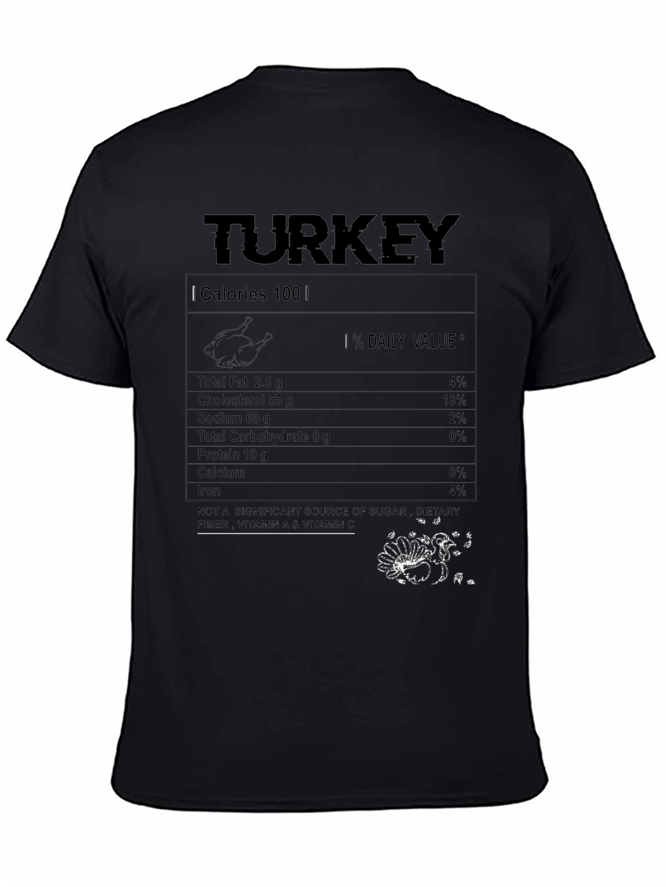 Funny Thanksgiving Turkey Nutrition Facts T-Shirt