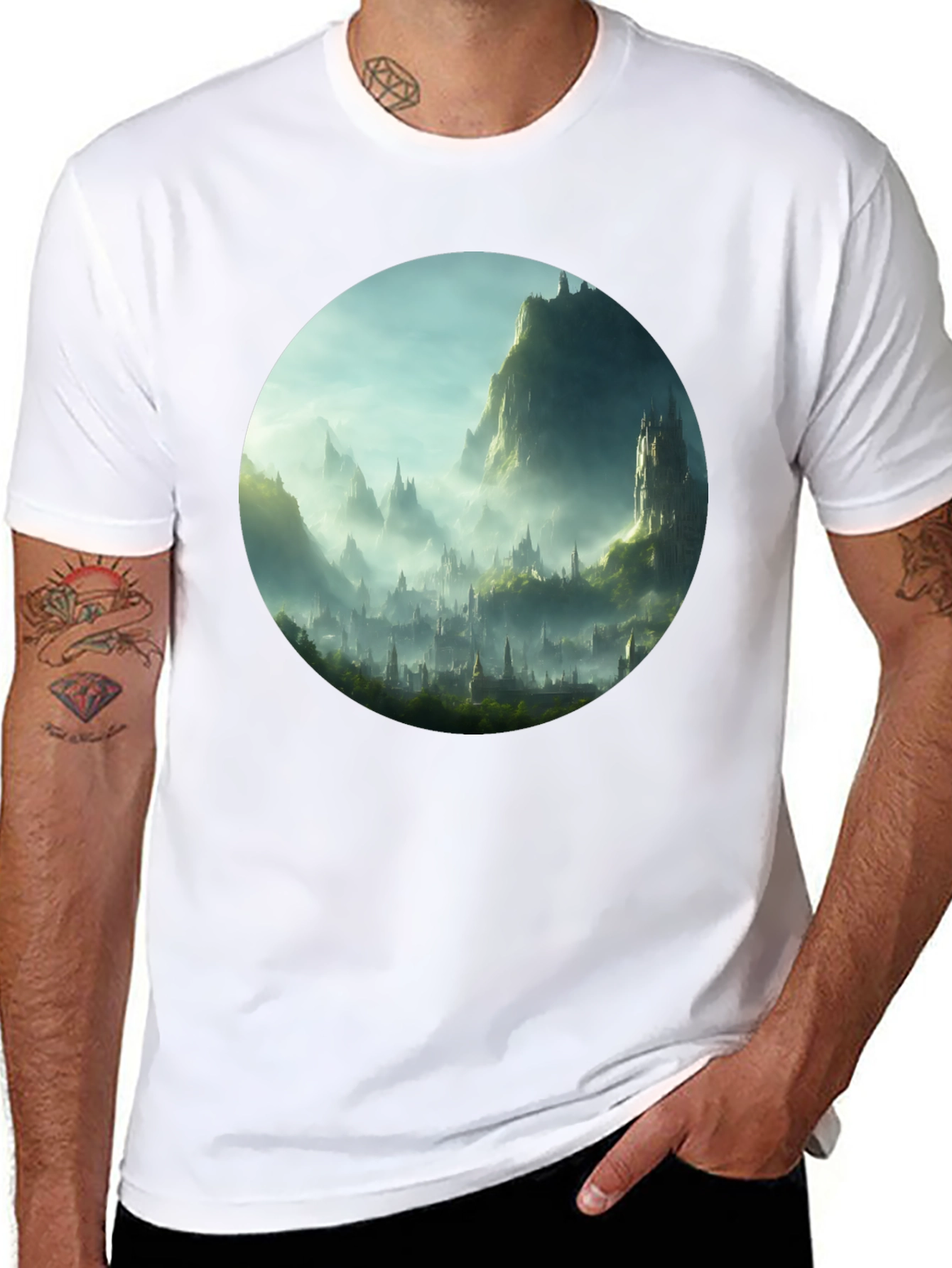 Fantasy Landscape Graphic Tee - Black