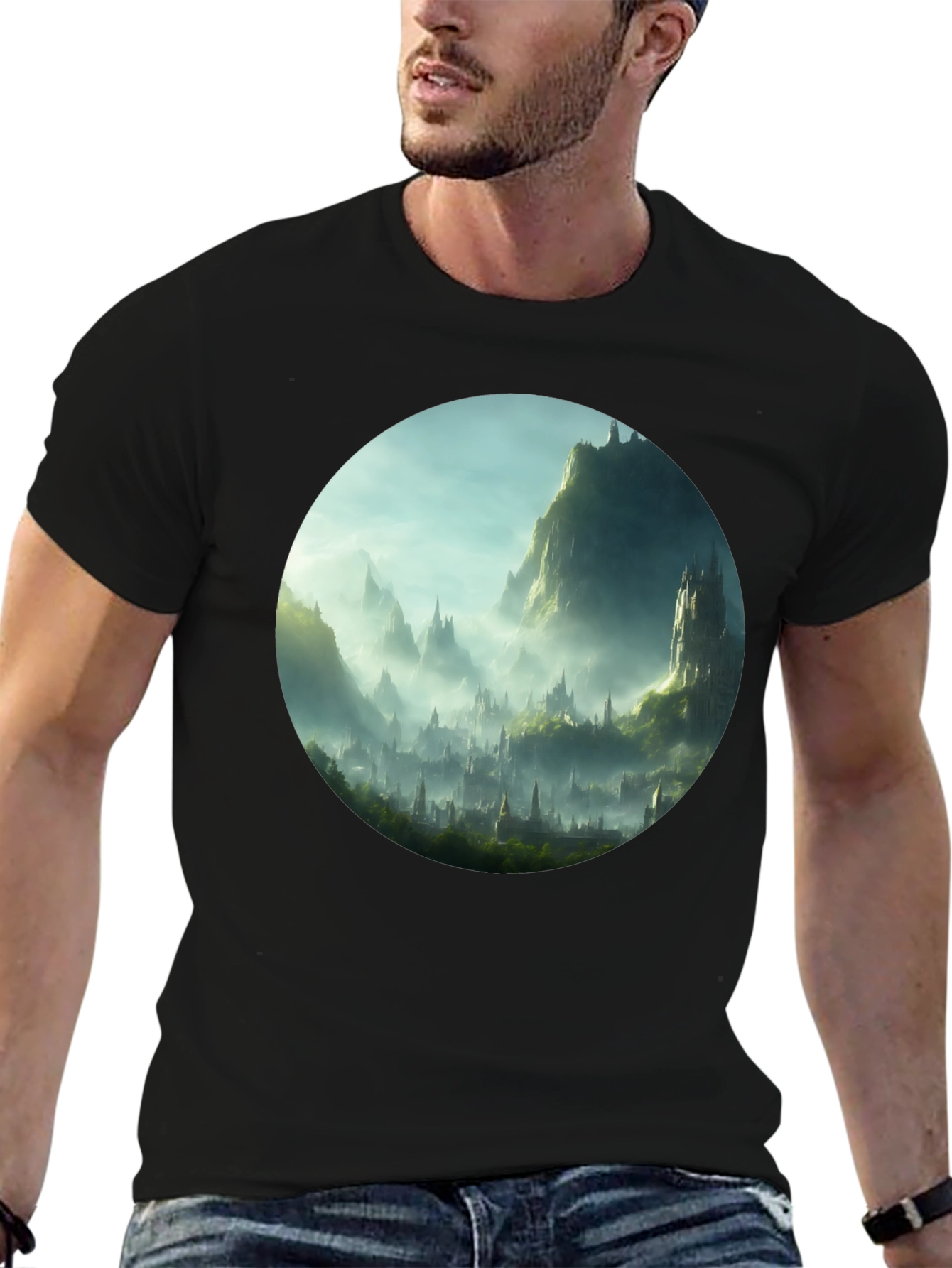 Fantasy Landscape Graphic Tee - Black