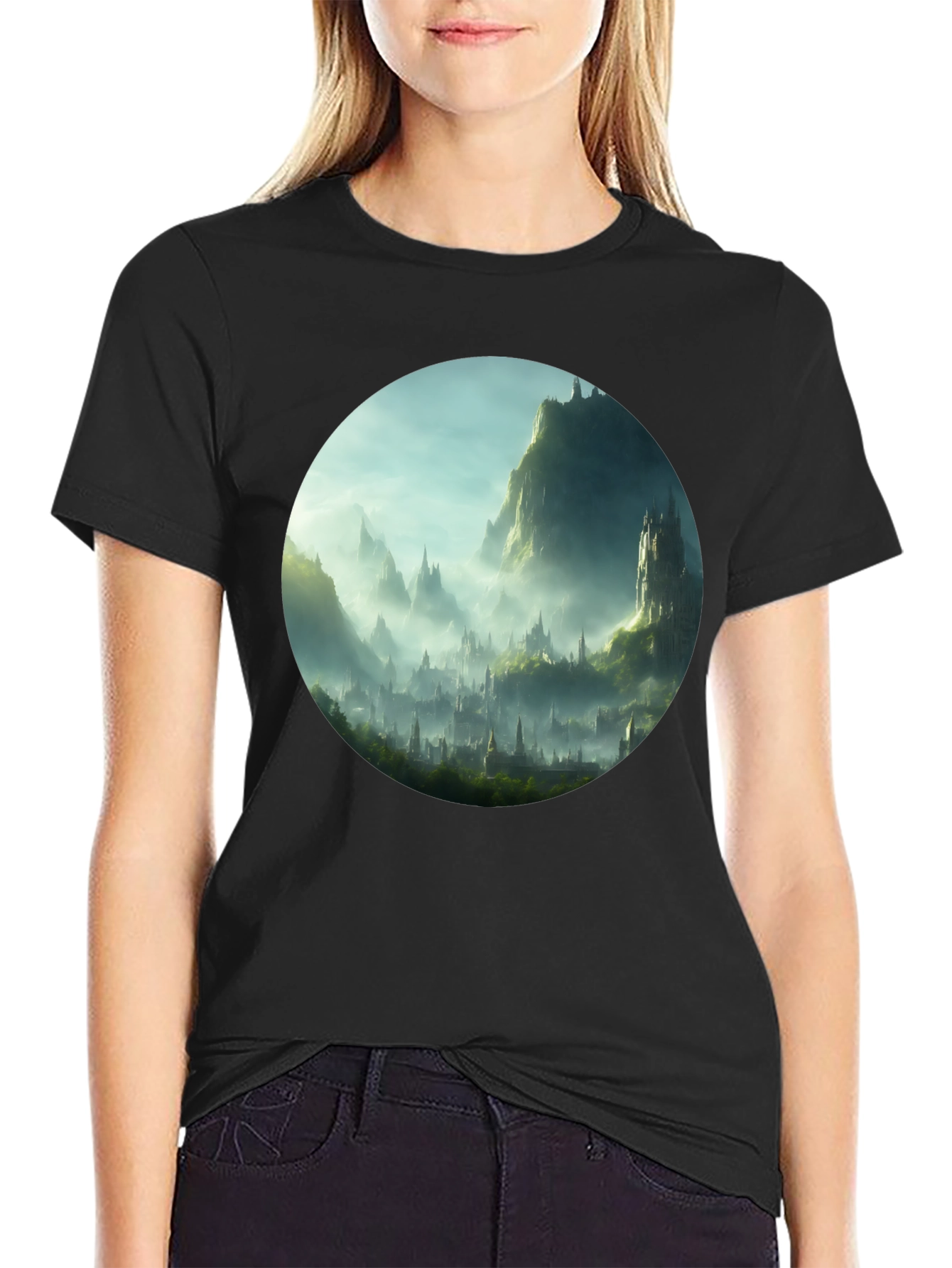 Fantasy Landscape Graphic Tee - Black