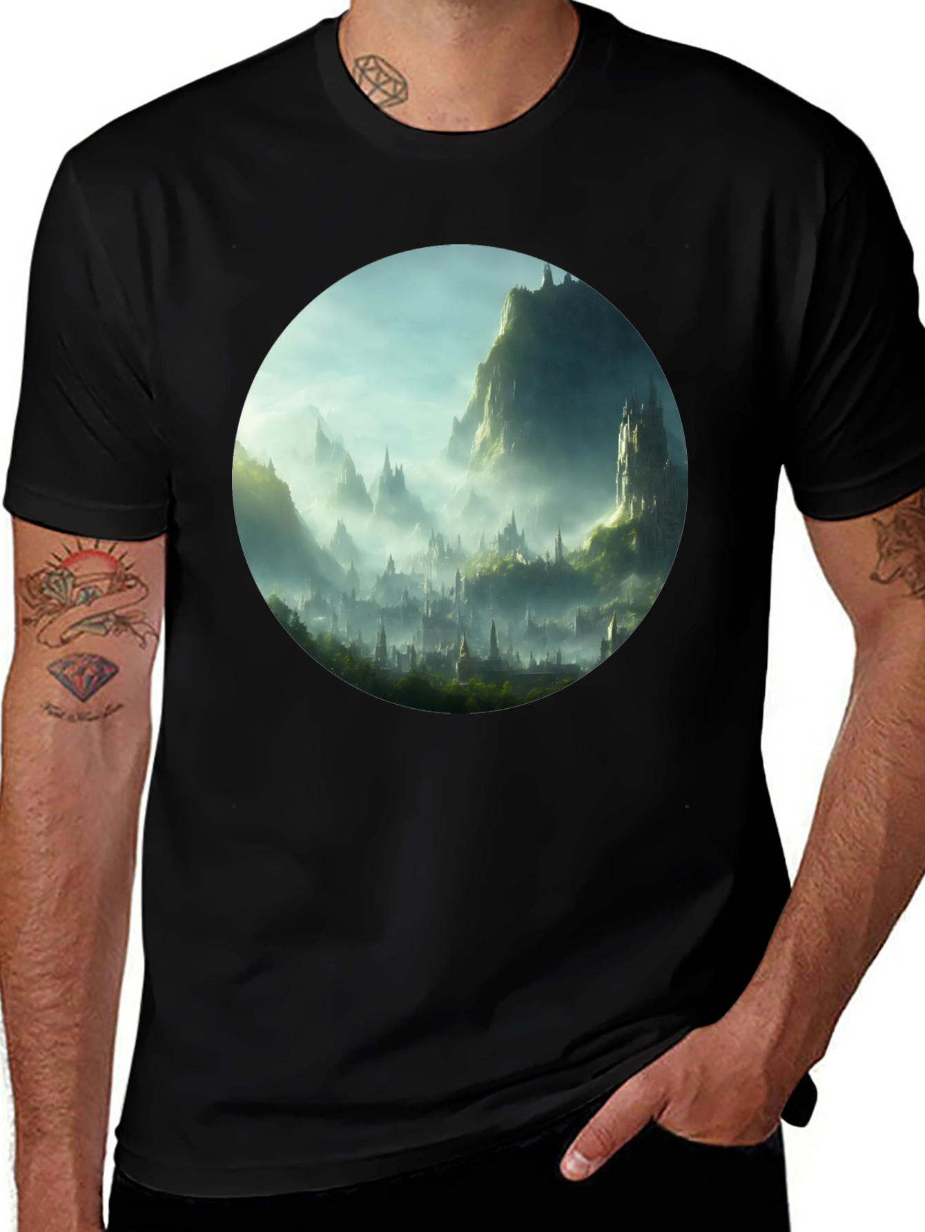 Fantasy Landscape Graphic Tee - Black