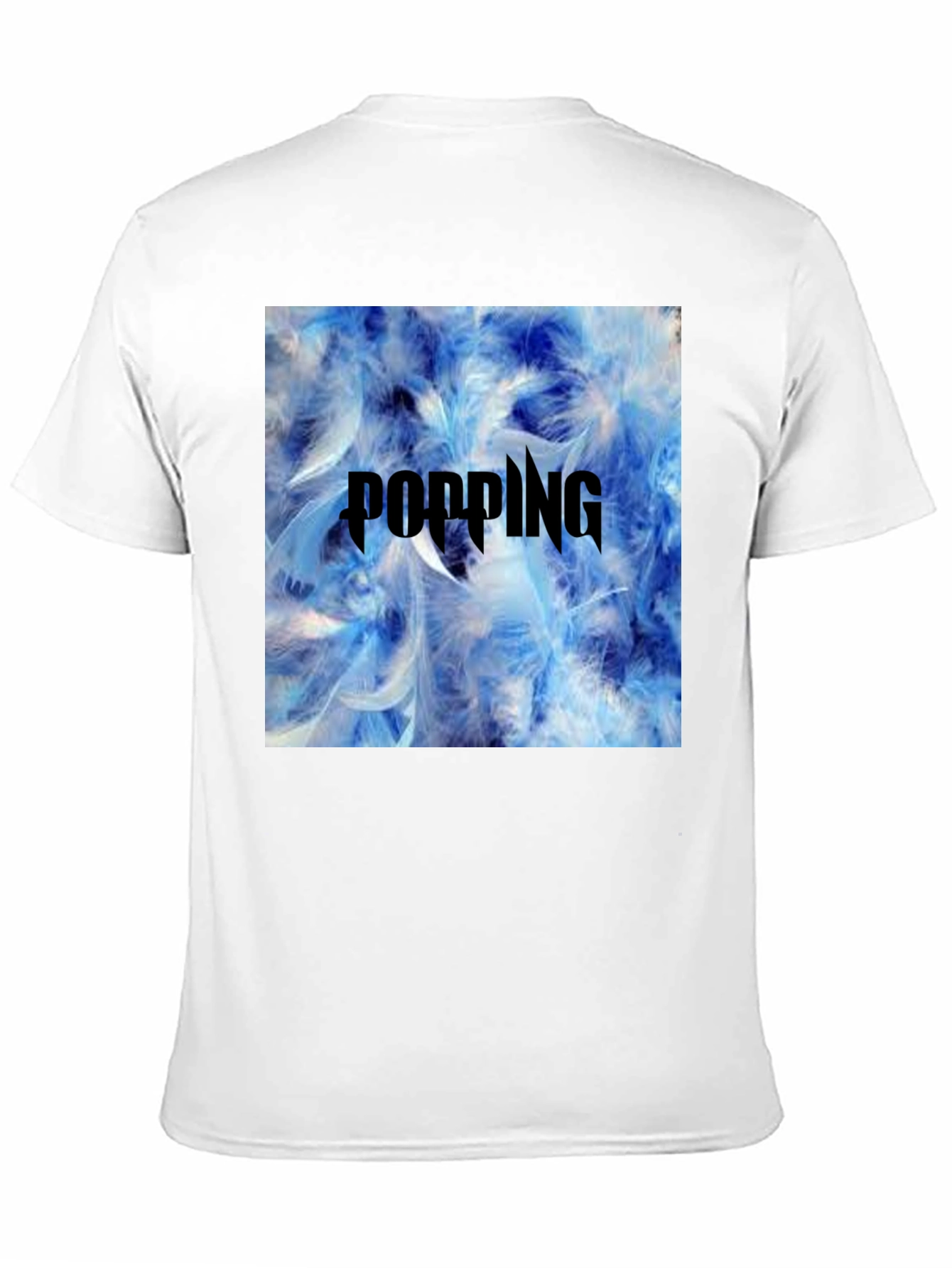 Popping Blue Feather Graphic T-Shirt - Mens Black Tee
