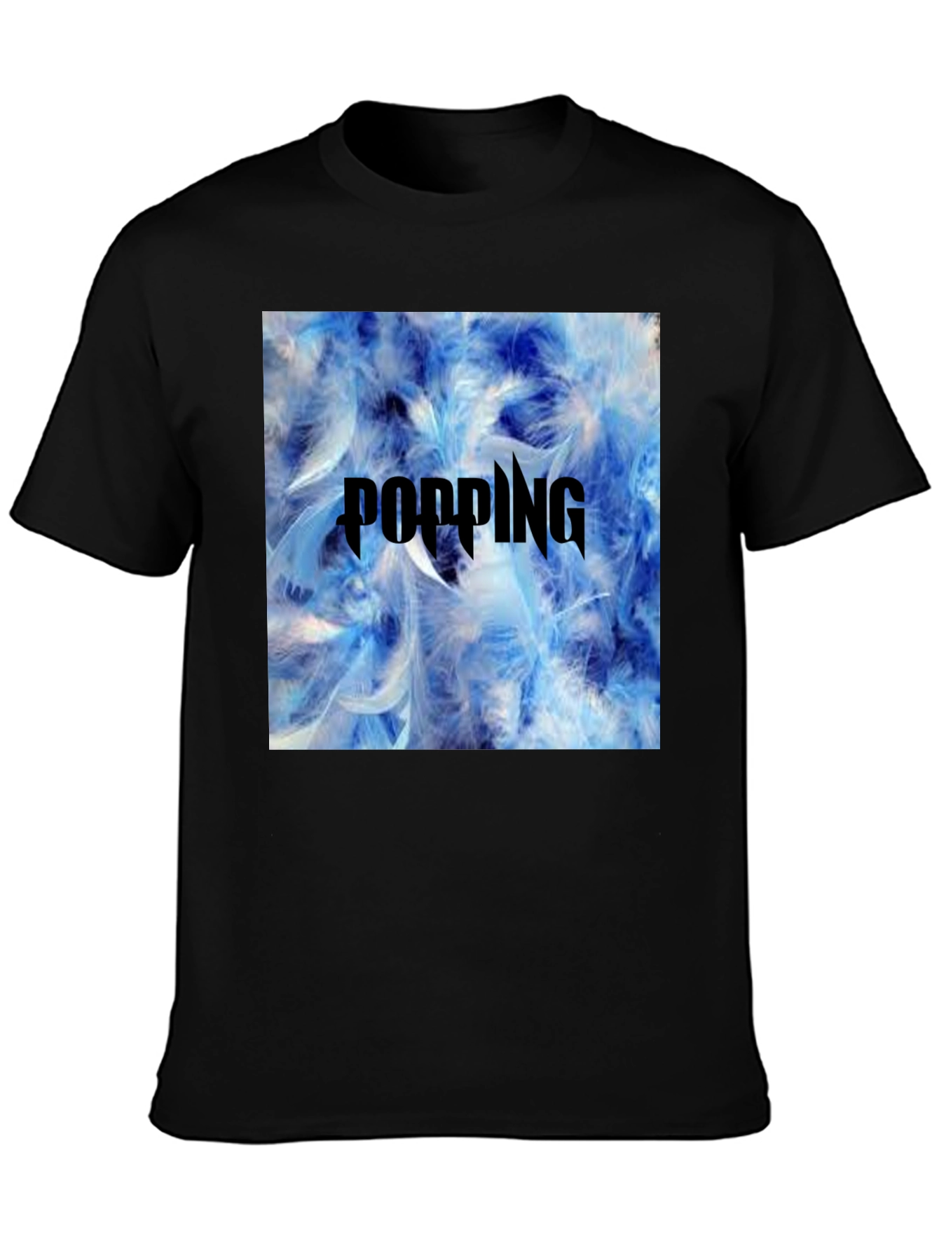 Popping Blue Feather Graphic T-Shirt - Mens Black Tee