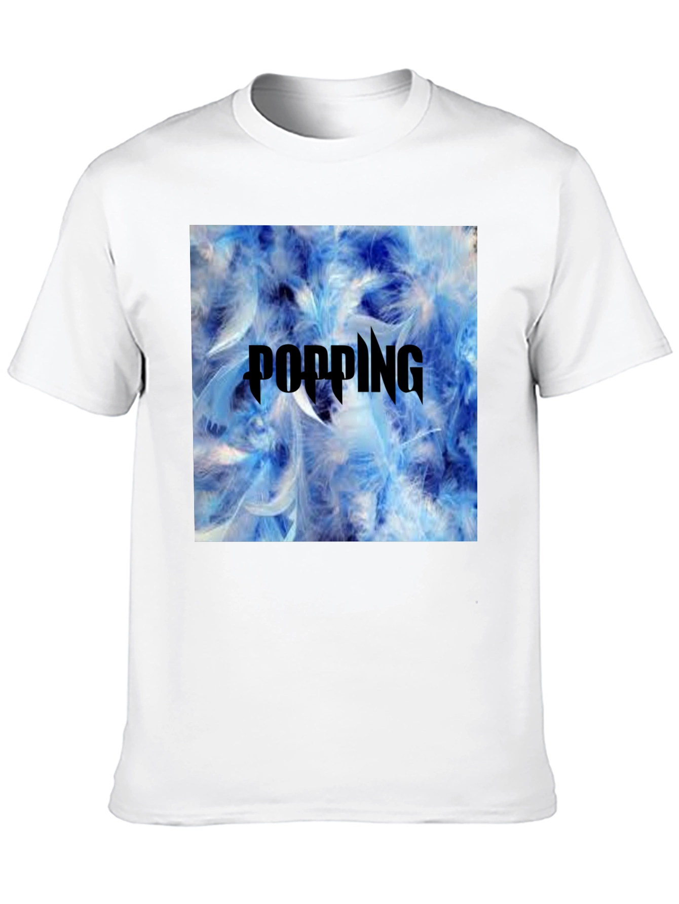 Popping Blue Feather Graphic T-Shirt - Mens Black Tee